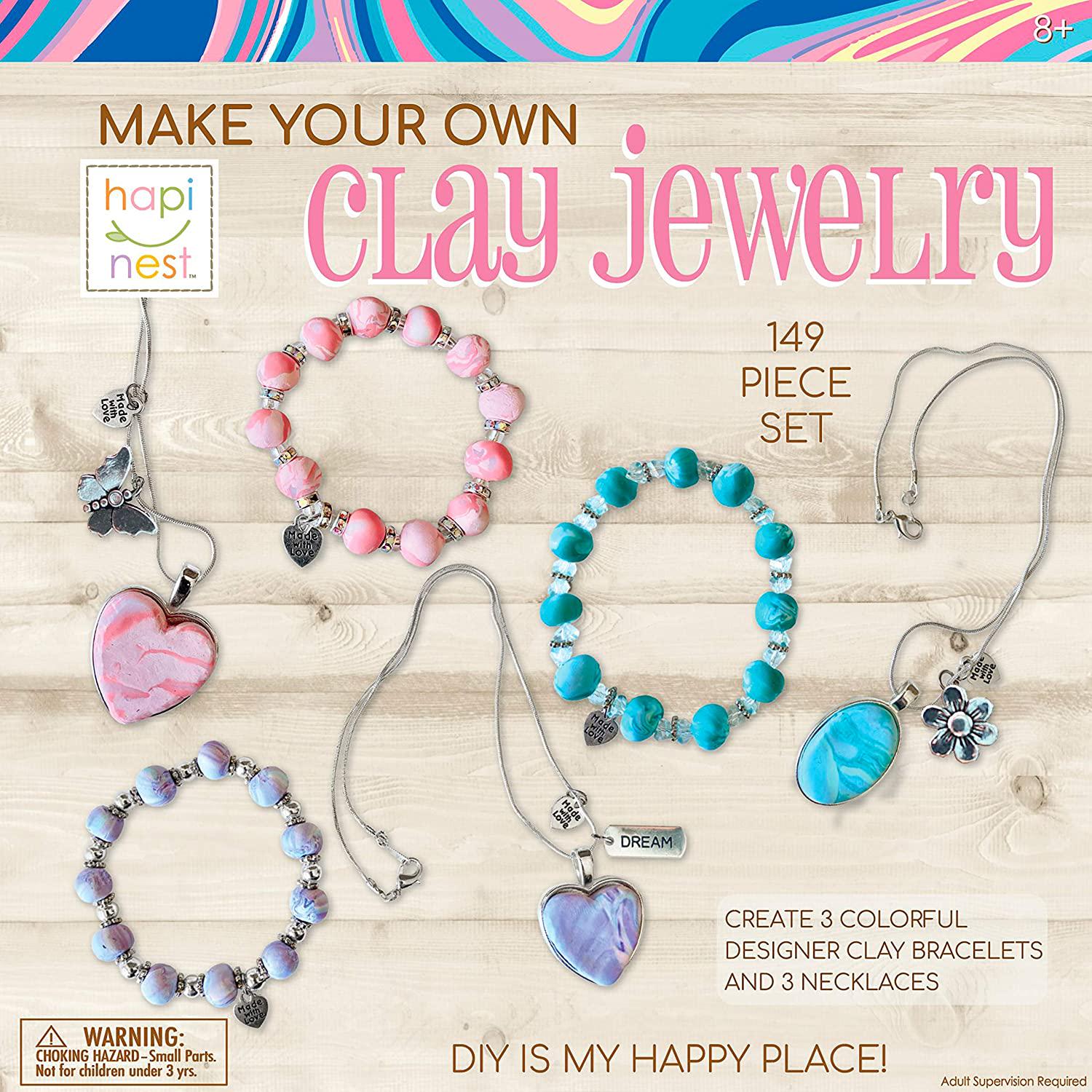 Hapinest, Make Your Own Clay Jewelry Arts and Crafts Kit for Girls Gifts Ages 8 9 10 11 12 Teen Years Old and Up - 3 Bracelets and 3 Necklaces