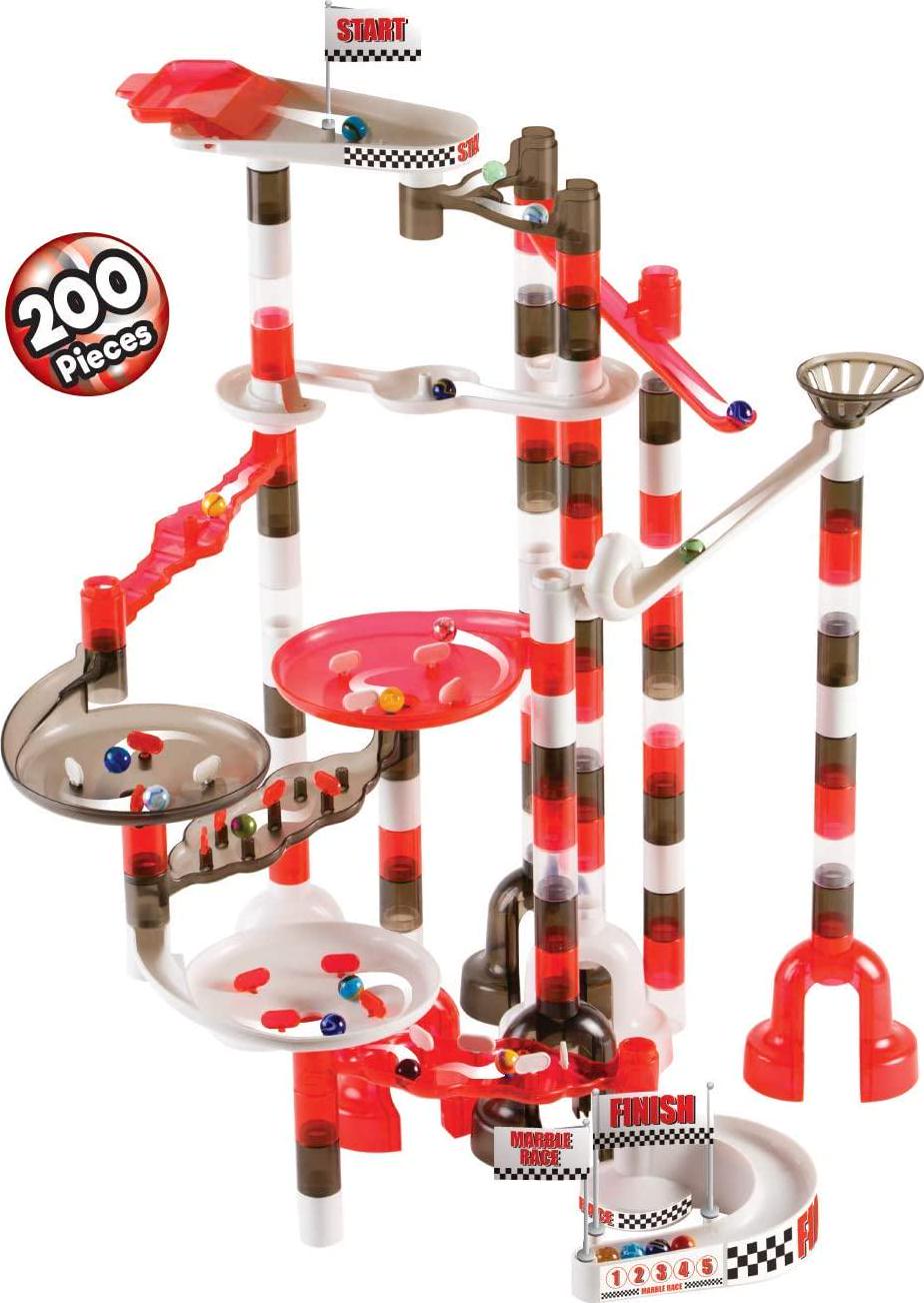 Marble Genius, Marble Genius Marble Run Racing Set (200 Pieces) with Designer Marbles, Racing Action Pieces, and Tournament Board