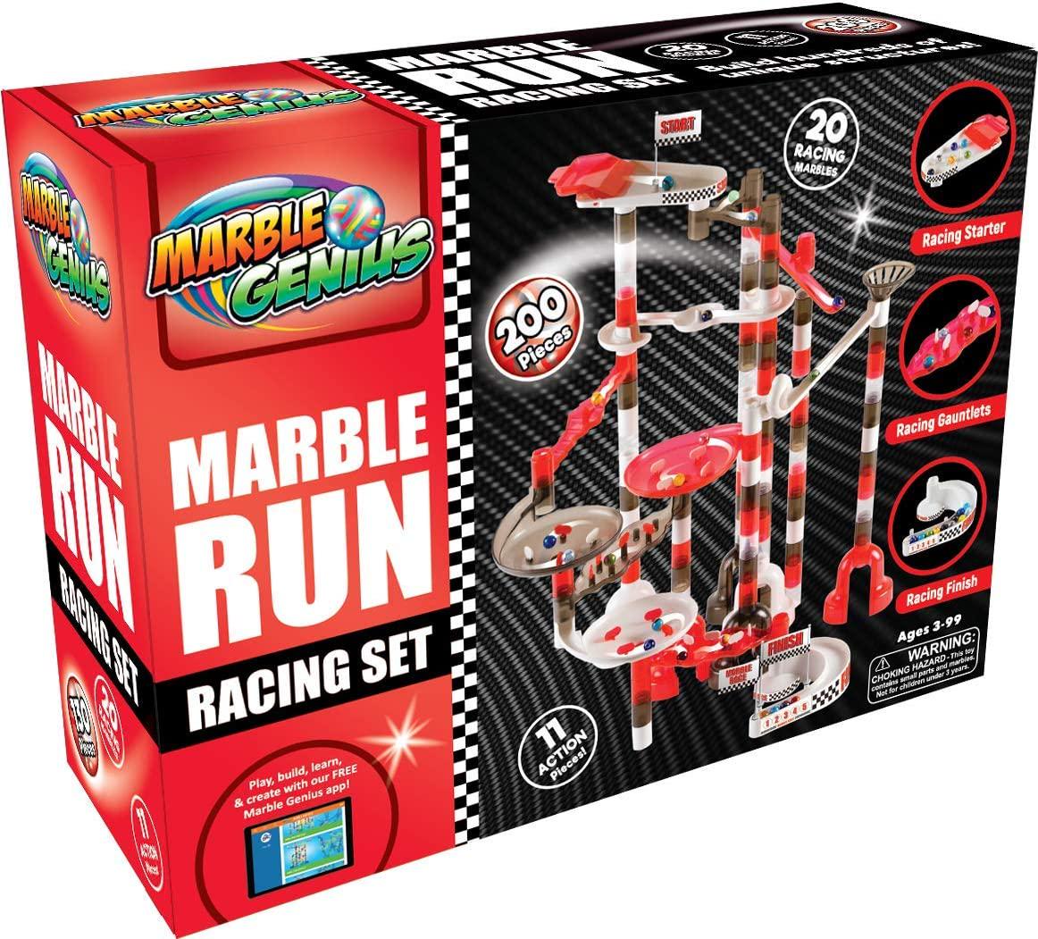 Marble Genius, Marble Genius Marble Run Racing Set (200 Pieces) with Designer Marbles, Racing Action Pieces, and Tournament Board