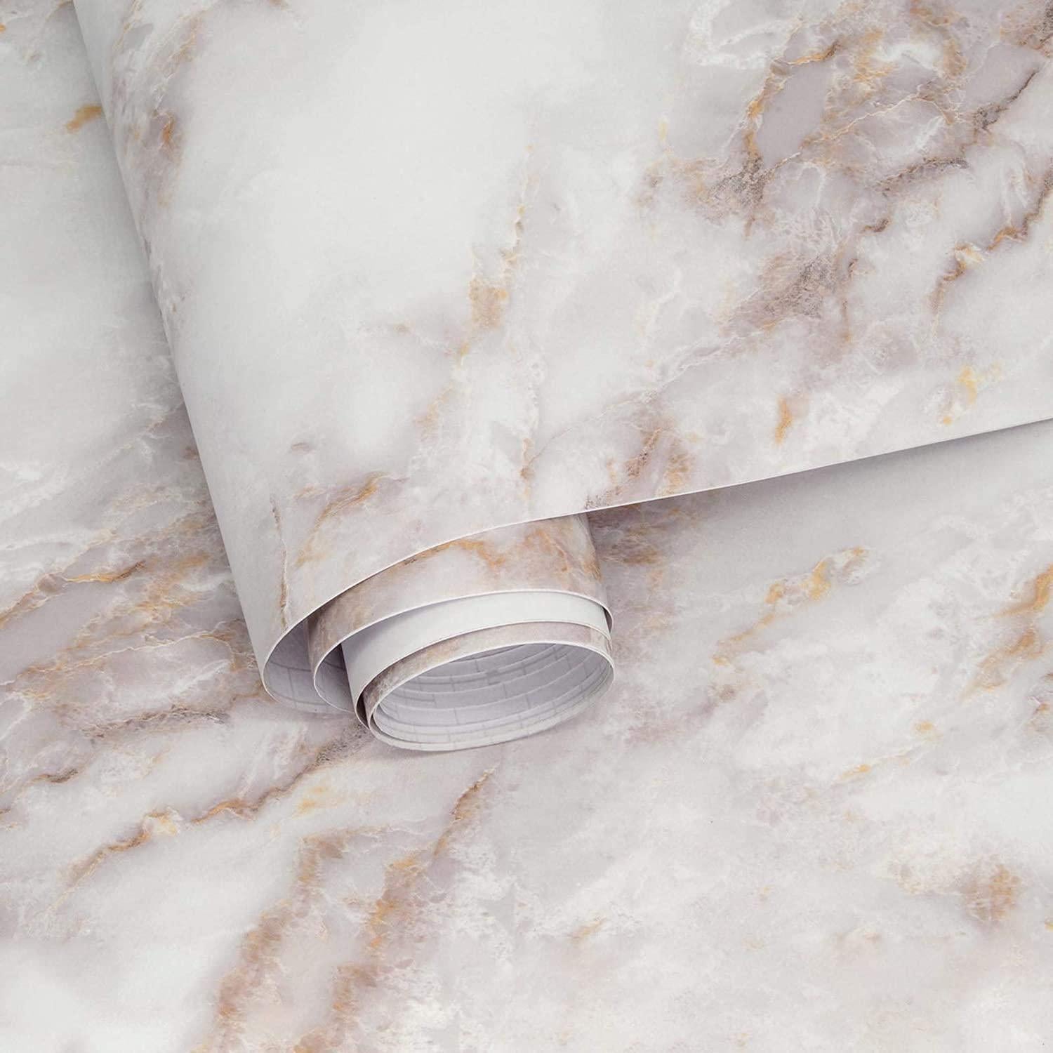 Abyssaly, Marble Paper Film Peel and Stick Countertops Vinyl Wallpaper Thick Waterproof Self Adhesive Removable Authentic White Granite Look Marble Decorative Shelf Liner, Vinyl, White, 11.8 X 120