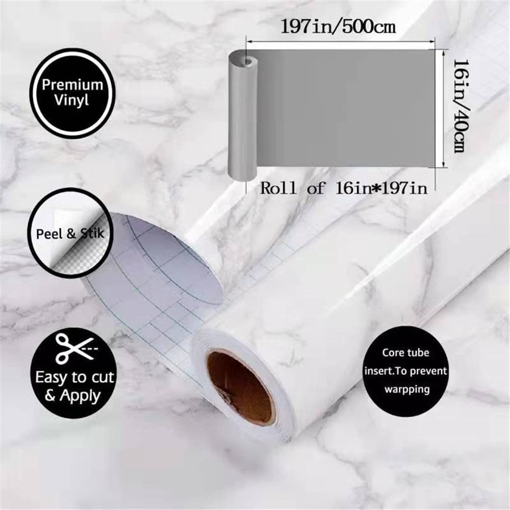 QICHEN, Marble Wallpaper Granite Paper for Old Furniture Self Adhesive and Removable Cover Surfaces 40CM X 500CM Marble Paper Peel and Stick Easy to Apply (Gray)