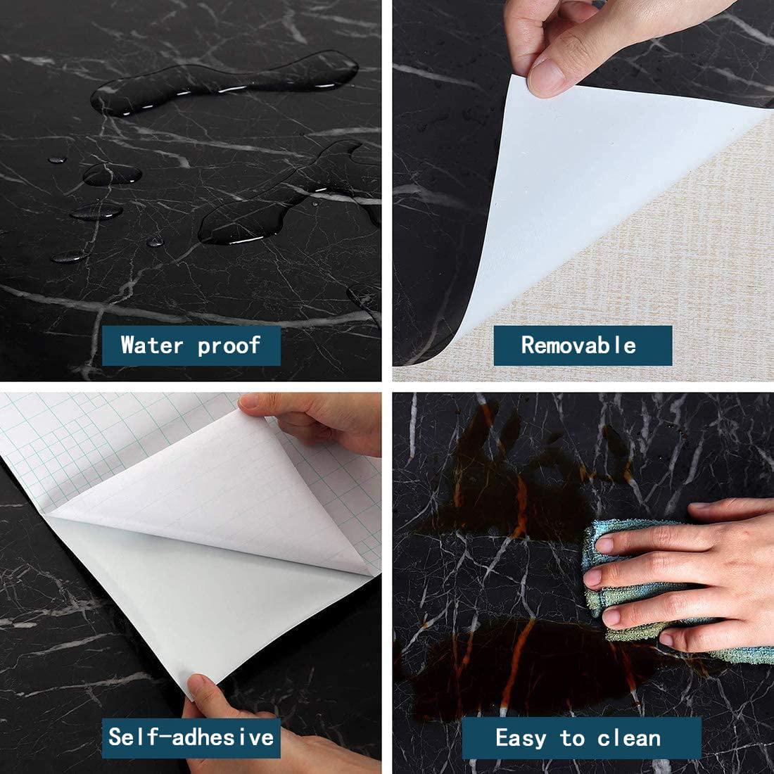 QICHEN, Marble Wallpaper Granite Paper for Old Furniture Self Adhesive and Removable Cover Surfaces 40CM x 500CM Marble Paper Peel and Stick Easy to Apply (Black)