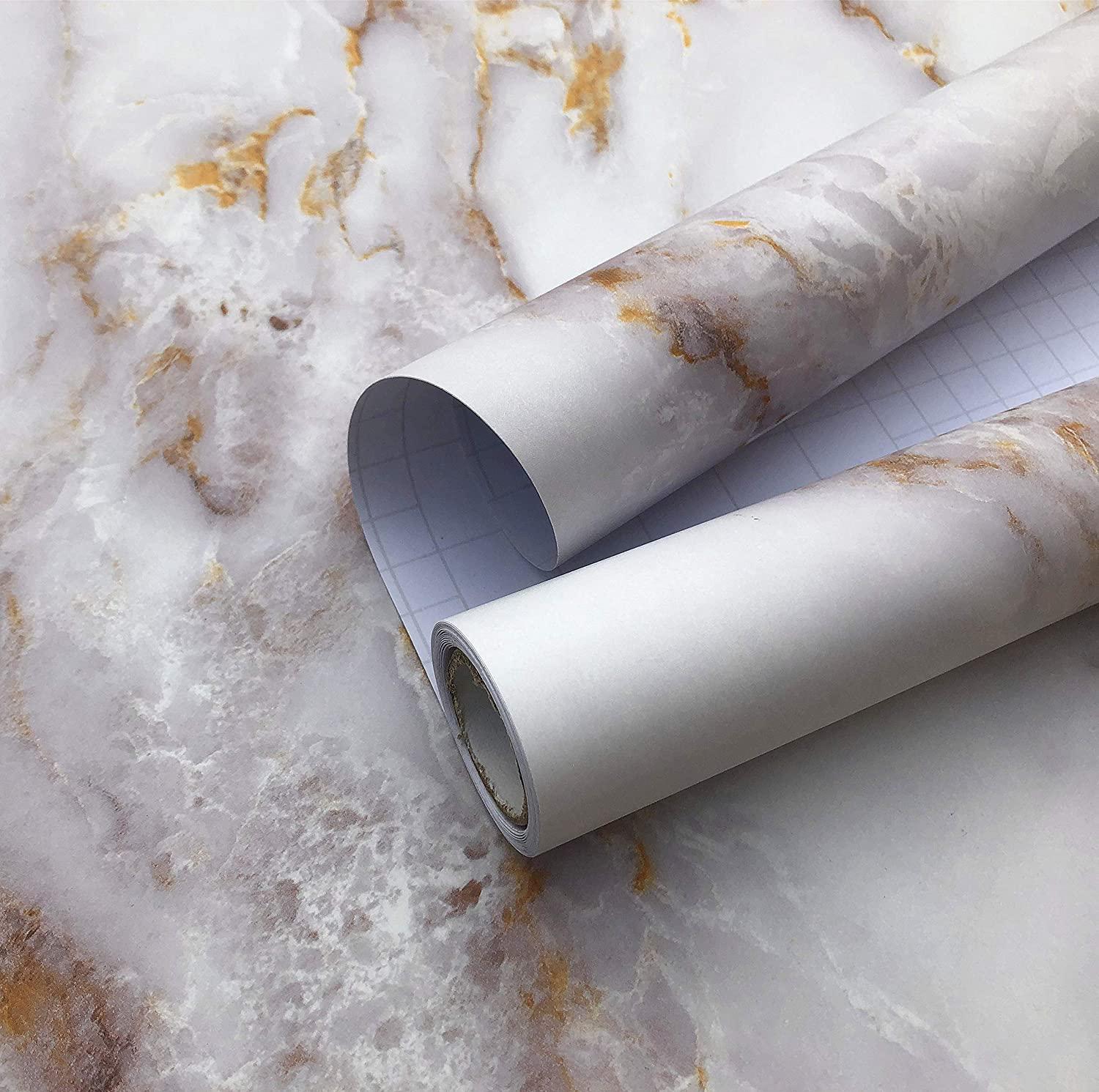 AVISK, Marble White Wallpaper Thickened Marble Matte Contact Paper Bathroom countertop Decorative Paper Waterproof Removable countertop Bathroom Contact Paper(15.7 x 78.7 )