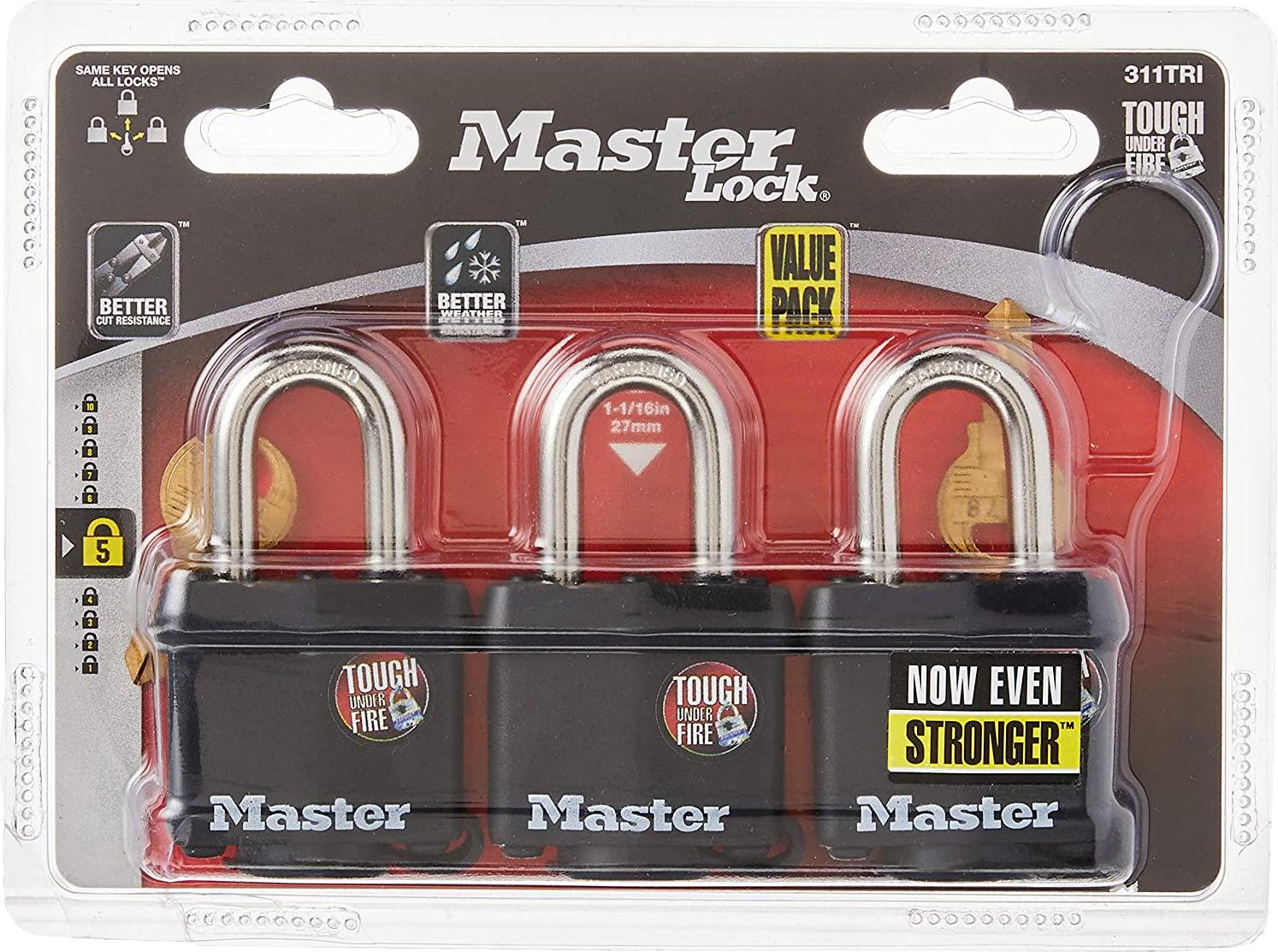 Master Lock, Master Lock 311TRI Keyed A Laminated Steel Padlock , 3-Pack , Black