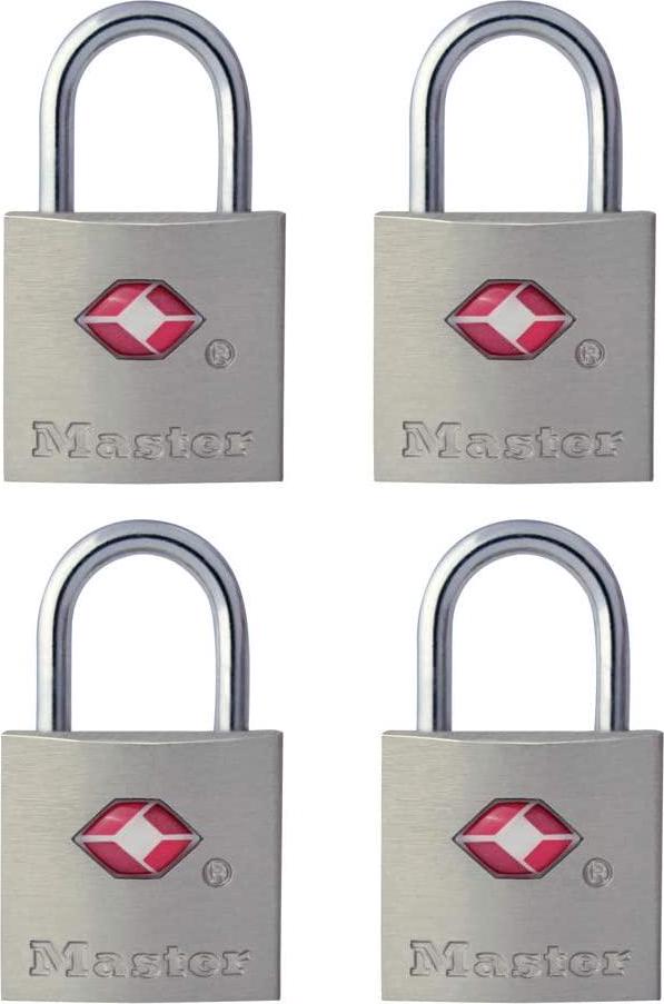 Master Lock, Master Lock 4683QAU TSA Keyed Padlock, 4 Pack, 22mm Wide Bodies, Silver