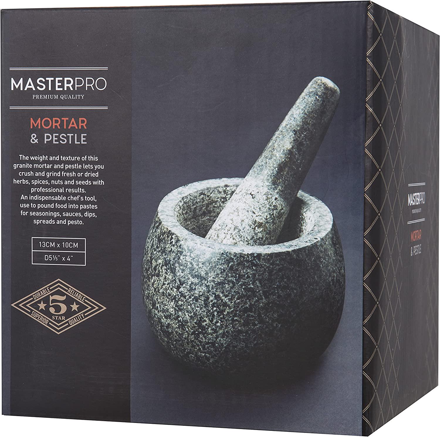 MasterPro, MasterPro Traditional Granite Mortar and Pestle| Crush and Grind Herbs, Spices, Salt, Nuts and Seeds| Black/White Speckle