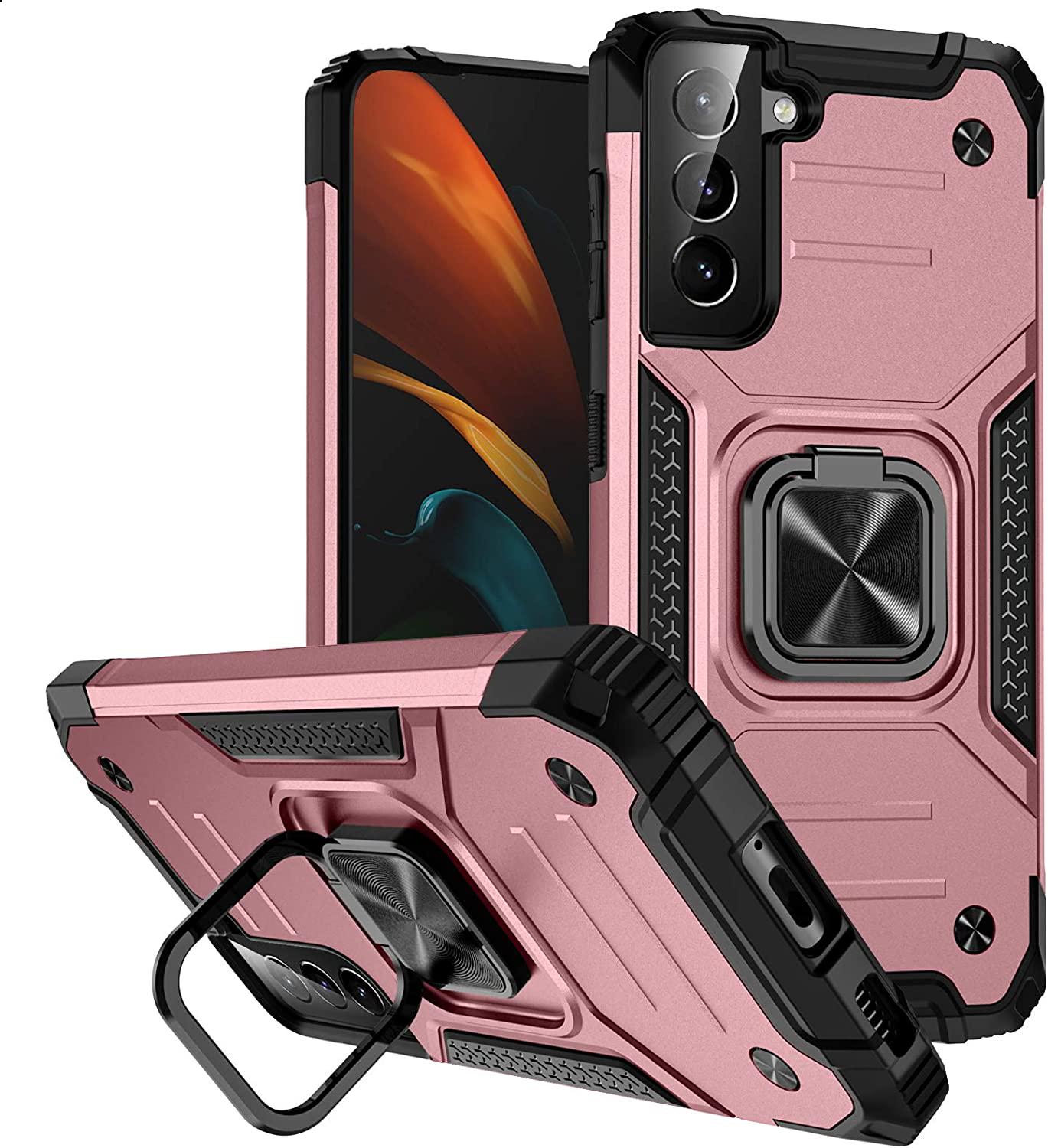 Mastten, Mastten Phone Cases Compatible with Samsung Galaxy S21/S30 6.2 2021,Full Body Heavy Duty Protective Phone Case Cover with Magnetic Car Mount Ring Holder Kickstand, Pink
