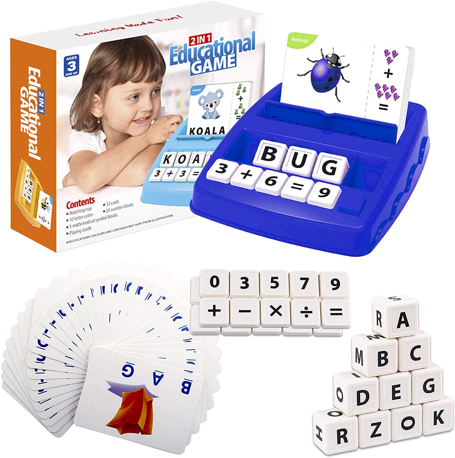 SUXIA, Matching Letter and Number Games for Kids, Sight Words Flash Cards Educational Toys for Boys Girls Age 3-7 Spelling Learning Toys for 3 4 5-7 Year Old Boy Girl Christmas Xmas Birthday Gifts Dark Blue