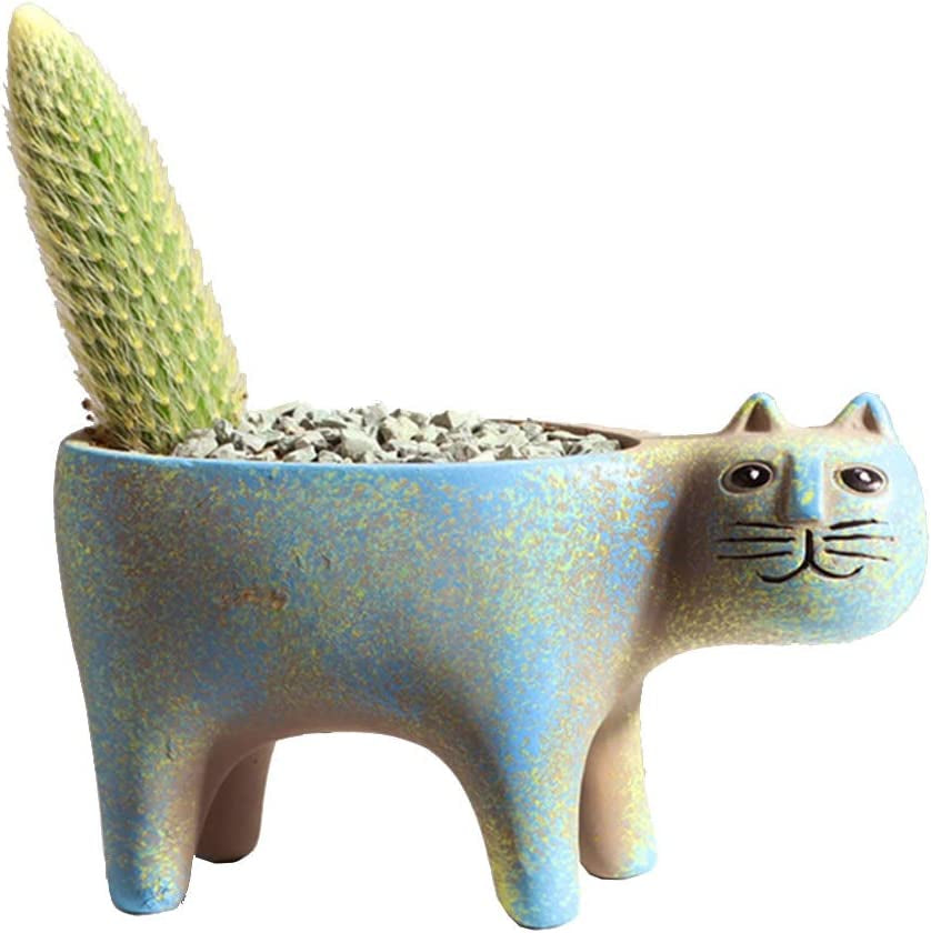 Mathew O, Mathew O Retro Ceramic Cat Shape Succulent Plant Pot Flower Pot Cat Planter