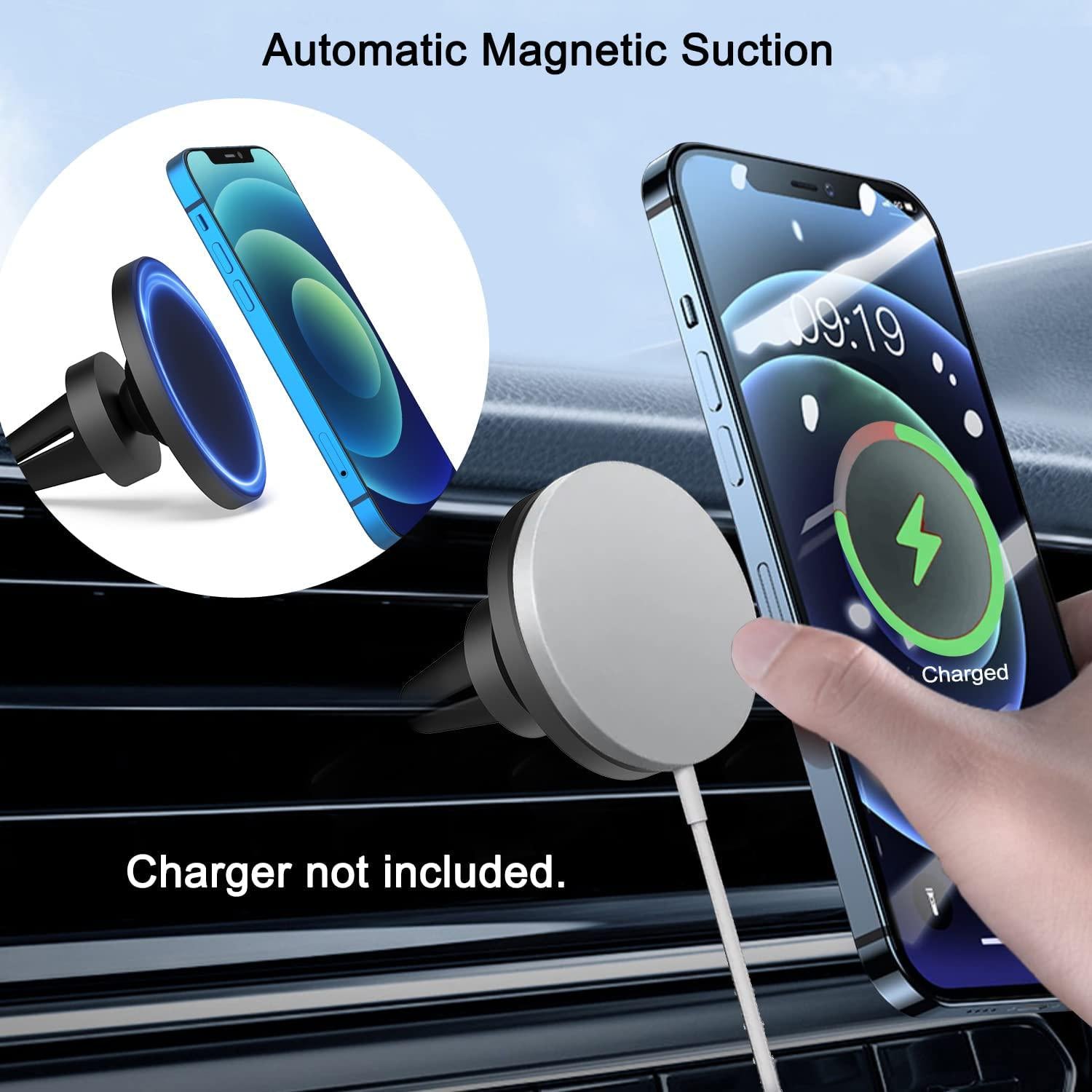 matili, Matili Universal Car Phone Holder Mount for Air Vents -Compatible Car Cell Phone Holder for iPhone 12/13 Series and Mag Safe Charging - 360° Rotating Magnetic Phone Holder with 2 Metal Plates