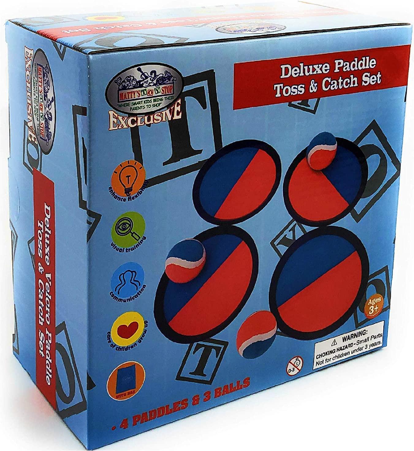 Matty's Toy Stop, Matty's Toy Stop Deluxe Toss and Catch (Hook and Loop) Tropical Colors Paddle Game Set with 4 Paddles, 3 Balls and Storage Bag - Perfect for The Beach, Backyard or in The House!