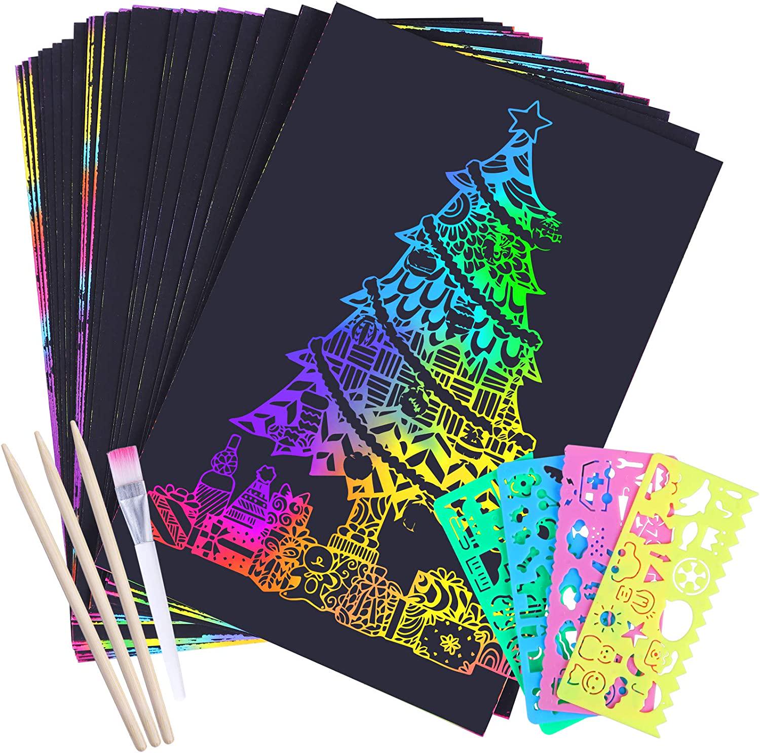 Max Fun, Max Fun 60pcs Scratch Art Set Rainbow Magic Scratch Off Art Paper for Kids Sketch Pad DIY Craft