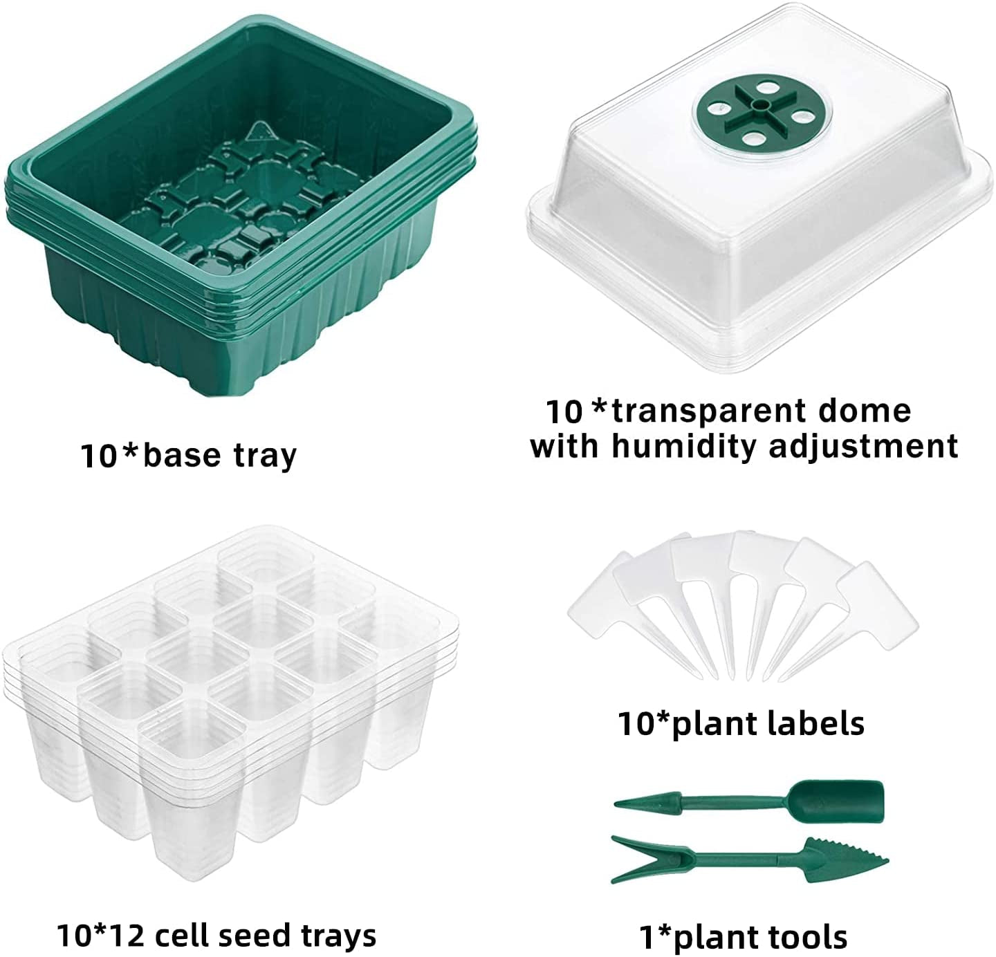 Maxee, Maxee 10 Set Seed Starter Tray, Mini Greenhouse Box Seeding Tray Kit, Humidity Adjustable Garden Propagator Set (12 Cell per Tray, 10 Plant Lables, 1 Set Garden Tools)