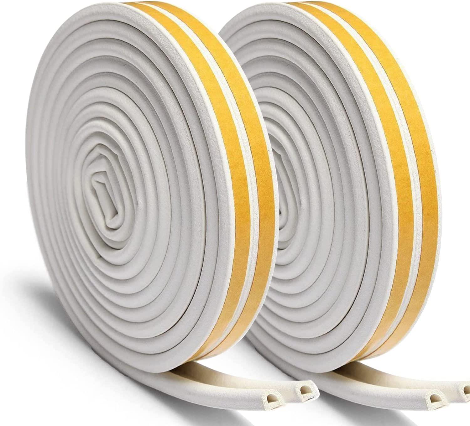 Maxee, Maxee D Type Total Length 52.5ft(16m) White Door Bottom Strip, Self-Adhesive Foam Tape Sealing Strips, Effectively Insulate Noise, Insulation Weatherproof Doors and Windows Seals 2PCS