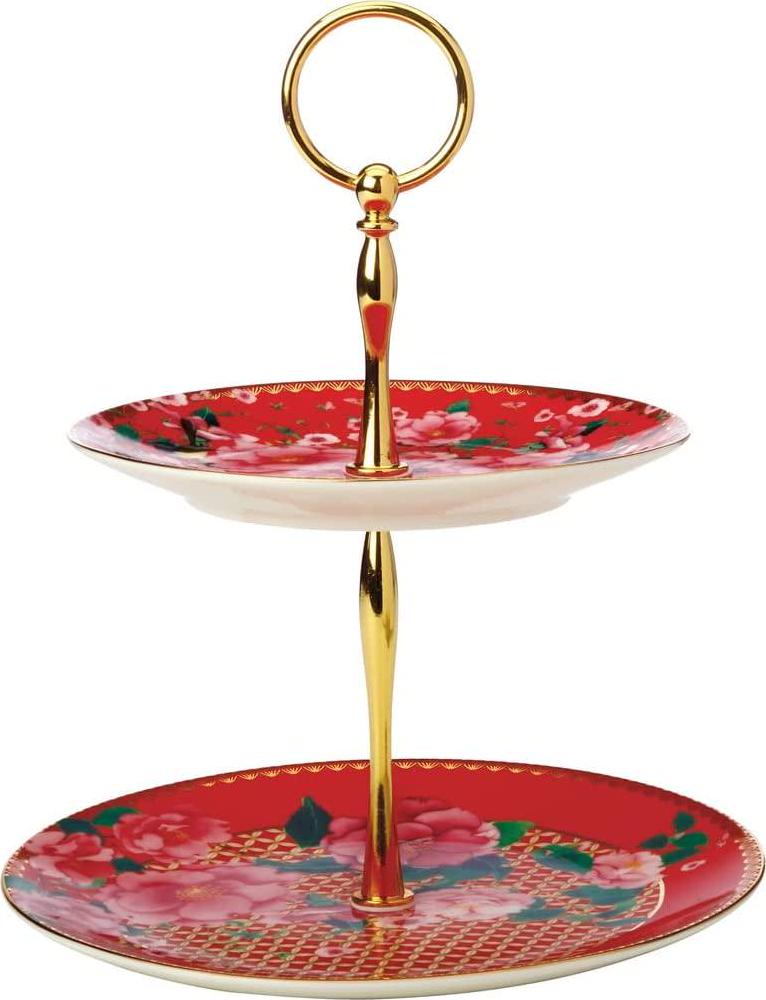 Maxwell & Williams, Maxwell and Williams Teas and C's Silk Road 2 Tiered Cake Stand Cherry Red Gift Boxed