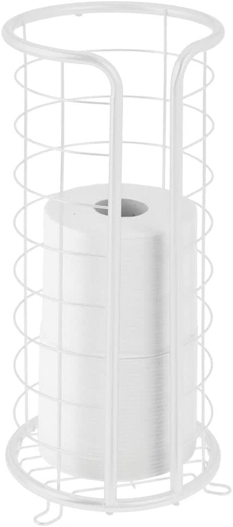 mDesign, Mdesign Decorative Metal Free Standing Toilet Paper Holder Stand with Storage for 3 Rolls of Toilet Tissue - for Bathroom/Powder Room - Holds Mega Rolls - Light Gray