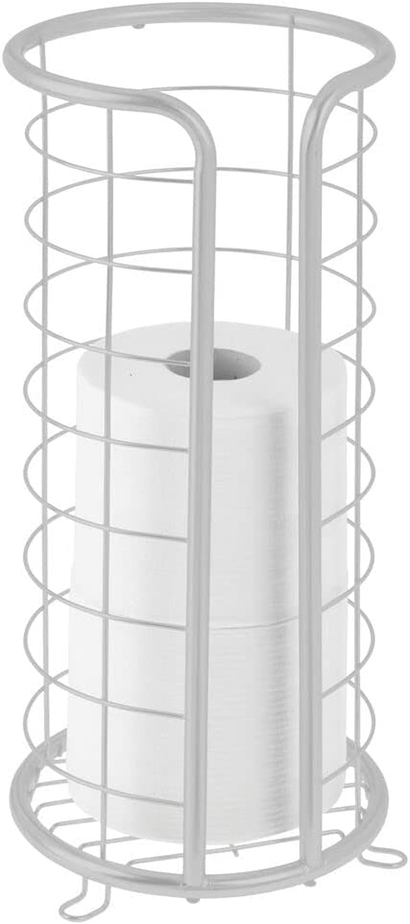 mDesign, Mdesign Decorative Metal Free Standing Toilet Paper Holder Stand with Storage for 3 Rolls of Toilet Tissue - for Bathroom/Powder Room - Holds Mega Rolls - Light Gray