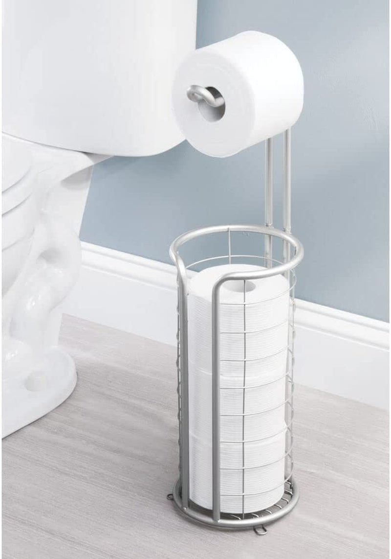 mDesign, Mdesign Modern Metal Freestanding Toilet Paper Roll Holder Stand and Dispenser with Storage for 3 Rolls of Reserve Toilet Tissue - for Bathroom Storage Organizing - Holds Mega Rolls - Chrome