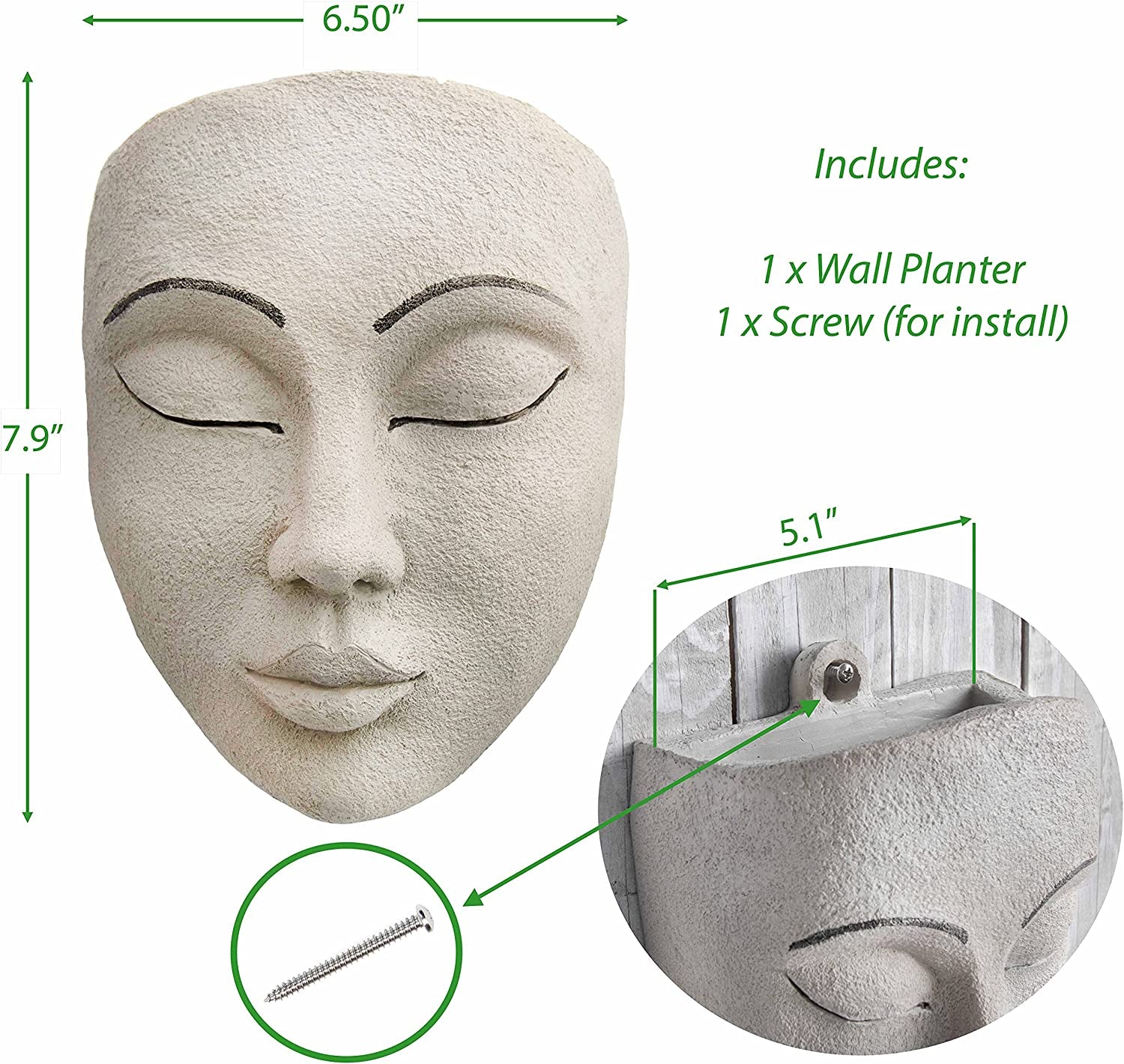 Meadow & Oak, Meadow & Oak Head Planter / Wall Mounted / Outdoor Face Planter with Drainage for Cute Plants / Resin Planter Face Pot, Planter Pots for Outdoor Plants, Cute Plant Pots, Head Planter Pot