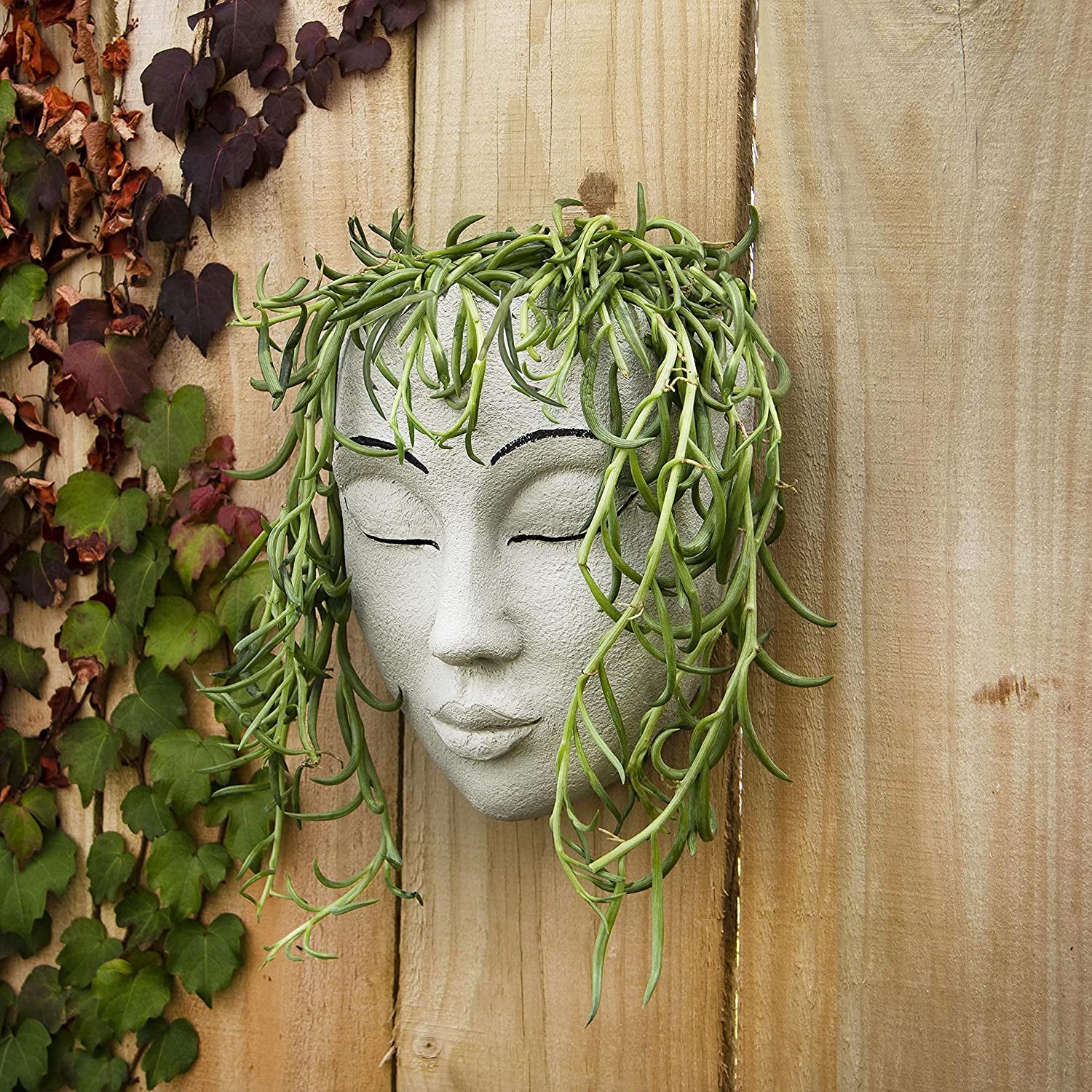Meadow & Oak, Meadow & Oak Head Planter / Wall Mounted / Outdoor Face Planter with Drainage for Cute Plants / Resin Planter Face Pot, Planter Pots for Outdoor Plants, Cute Plant Pots, Head Planter Pot