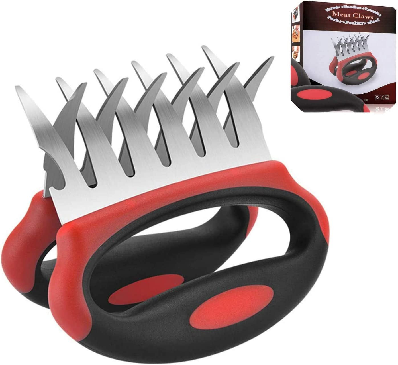 STWIE, Meat Claws Stainless Steel Shredder Claw Bear Paw for Shredding Meat Pull Pork Turkey Lifter Solid BBQ Metal Claw Meat Crumbler with TPR Handle BPA Free Heat Resistant Dishwasher Stocking Stuffer Idea