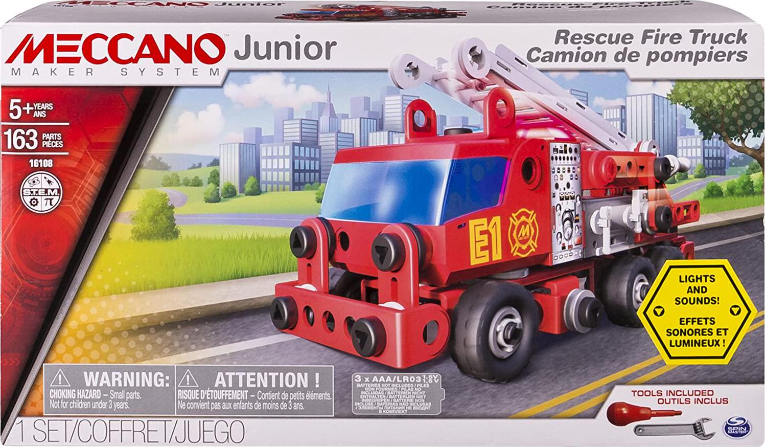 MECCANO, Meccano Junior Rescue Fire Truck with Lights and Sounds Model Building Kit
