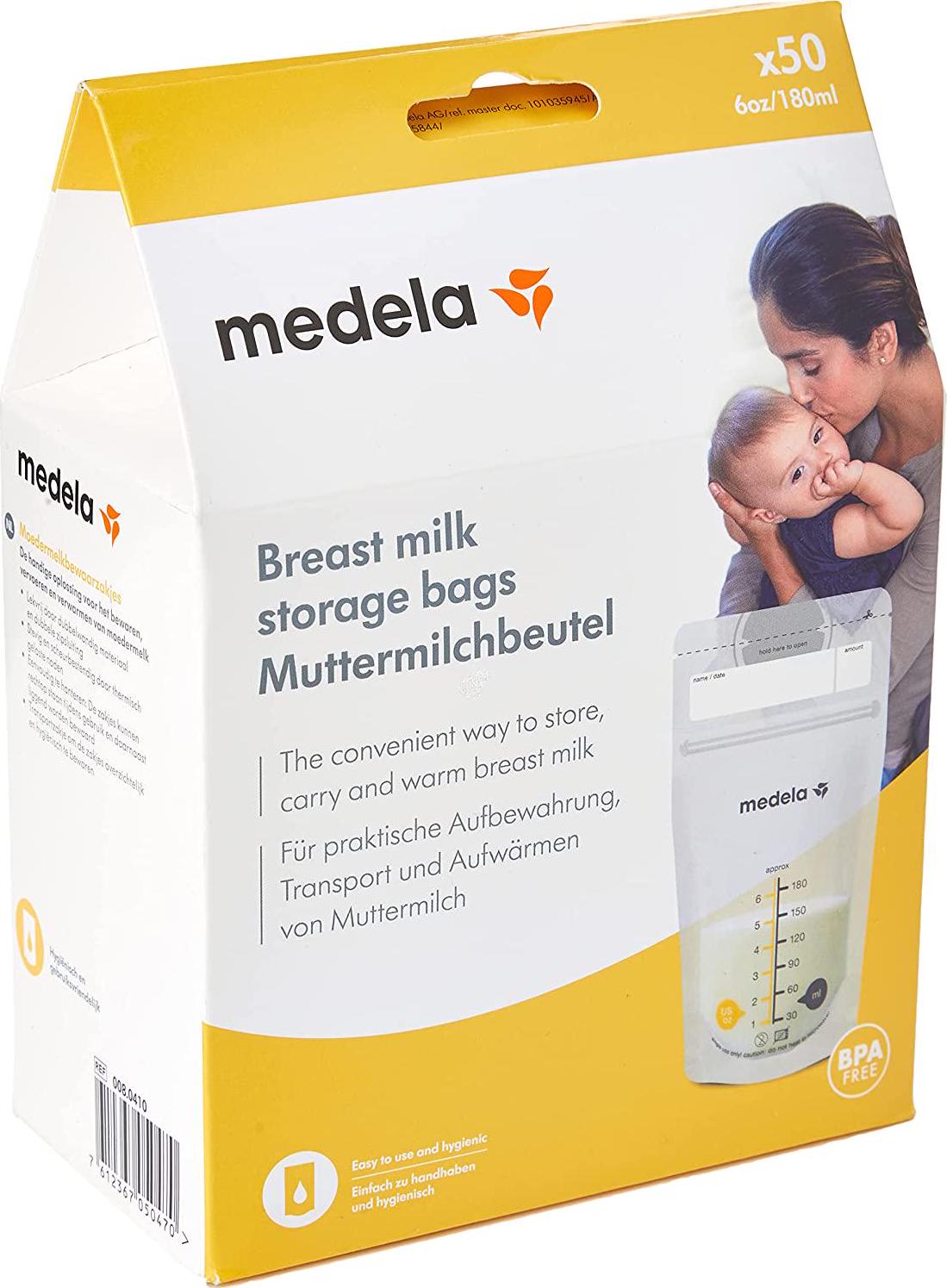 MEDELA, Medela Breast Milk Storage Bags, 180ml, Freezer Safe, resealable, 50 Pack