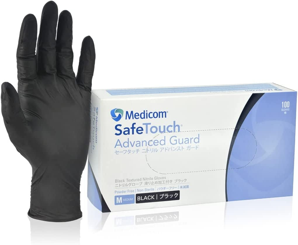 Medicom, Medicom Safe Touch Nitrile Powder Free Gloves, Medium Black. 100 Count, 1138C