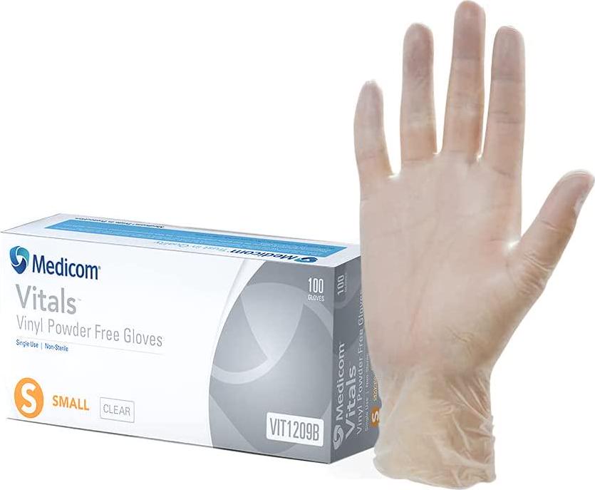 Medicom, Medicom Vitals Vinyl Gloves Powder Free, Clear, X-Large, 100 Count