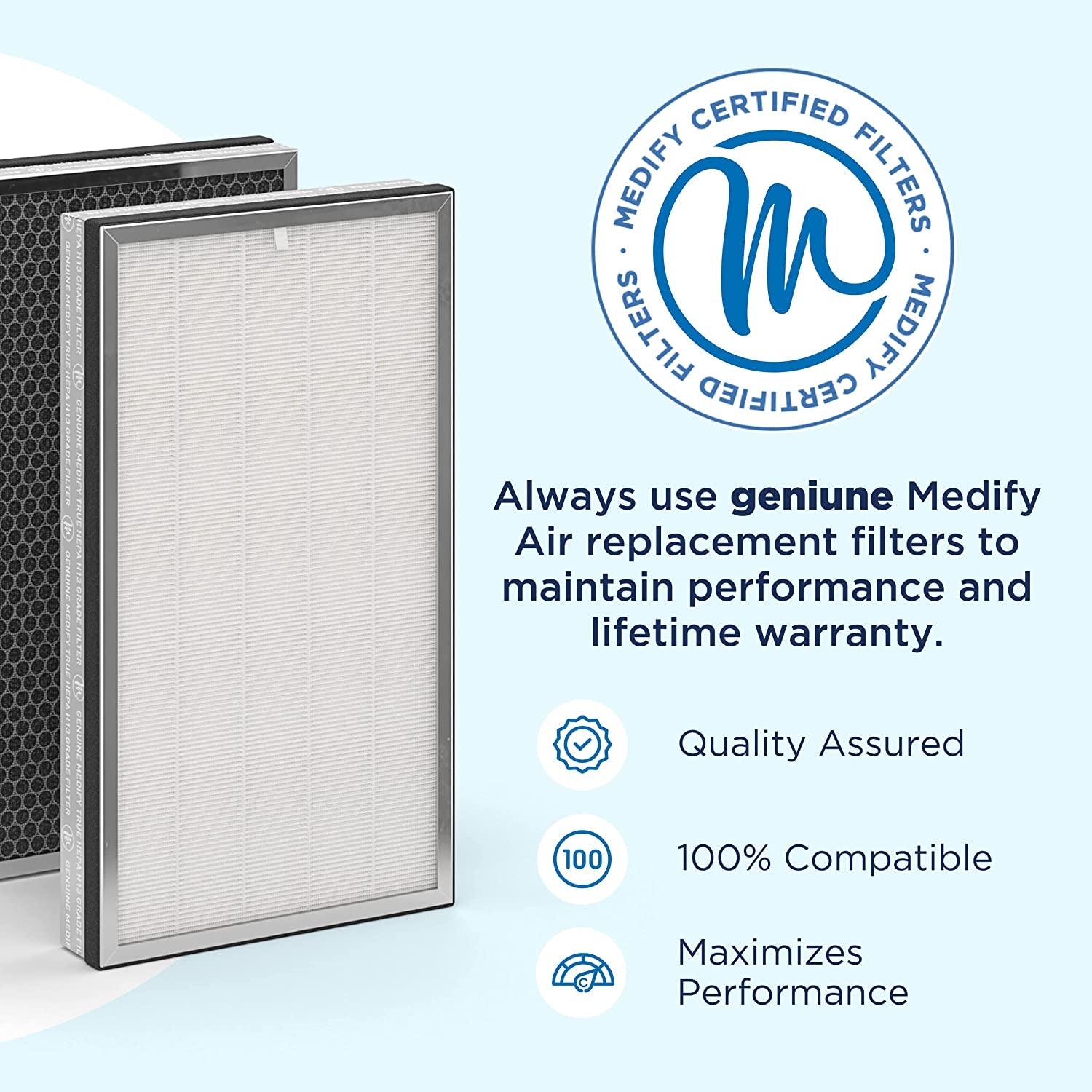 Medify Air, Medify MA-112 Genuine Replacement Filter | for Allergens, Wildfire Smoke, Dust, Odors, Pollen, Pet Dander | 3 in 1 with Pre-Filter, H13 HEPA, and Activated Carbon for 99.9% Removal | 1-Pack