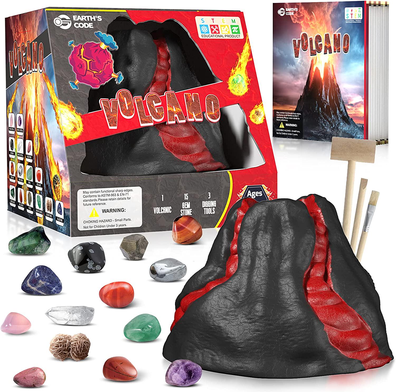 EARTH'SCODE, Mega Gemstone Dig Kit - Dig up 15 Real Gemstones, Rocks Collection Kit, Volcanic Minerals Dig Kit Kids Activities STEM Science and Educational Toys Gift for Boys, Girls 3-5,5-7,7-12 Year Old