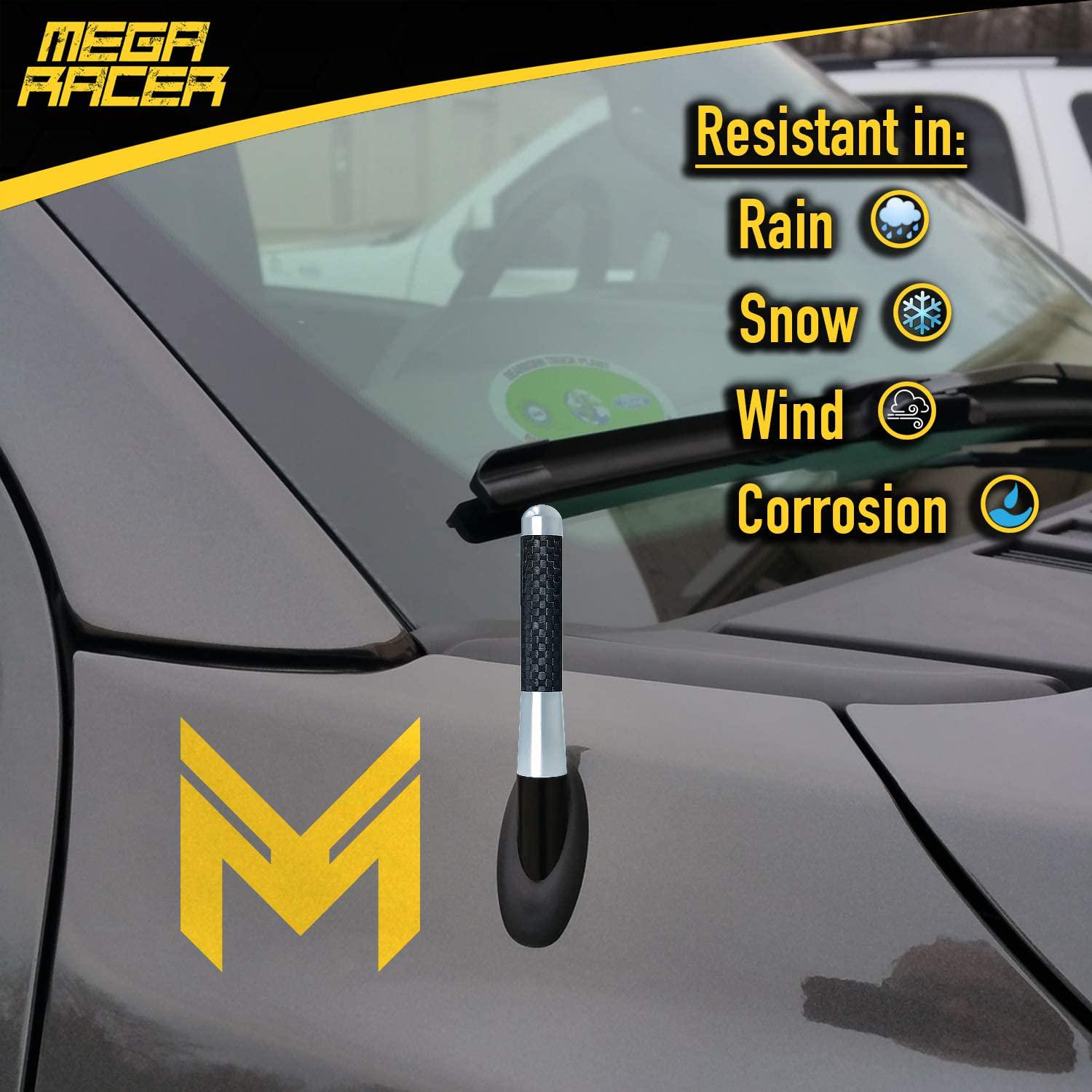 Mega Racer, Mega Racer 3.2 Carbon Fiber Car Antenna - AM/FM Radio Antenna Solid 6061 Aluminum with Copper Coil, Universal Fit Car Wash Safe (Silver)
