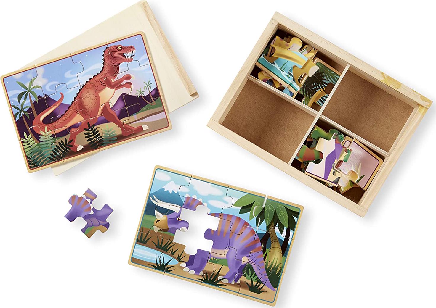 Melissa & Doug, Melissa and Doug 3791 Dinosaurs 4-in-1 Wooden Jigsaw Puzzles in a Storage Box (48 pcs)