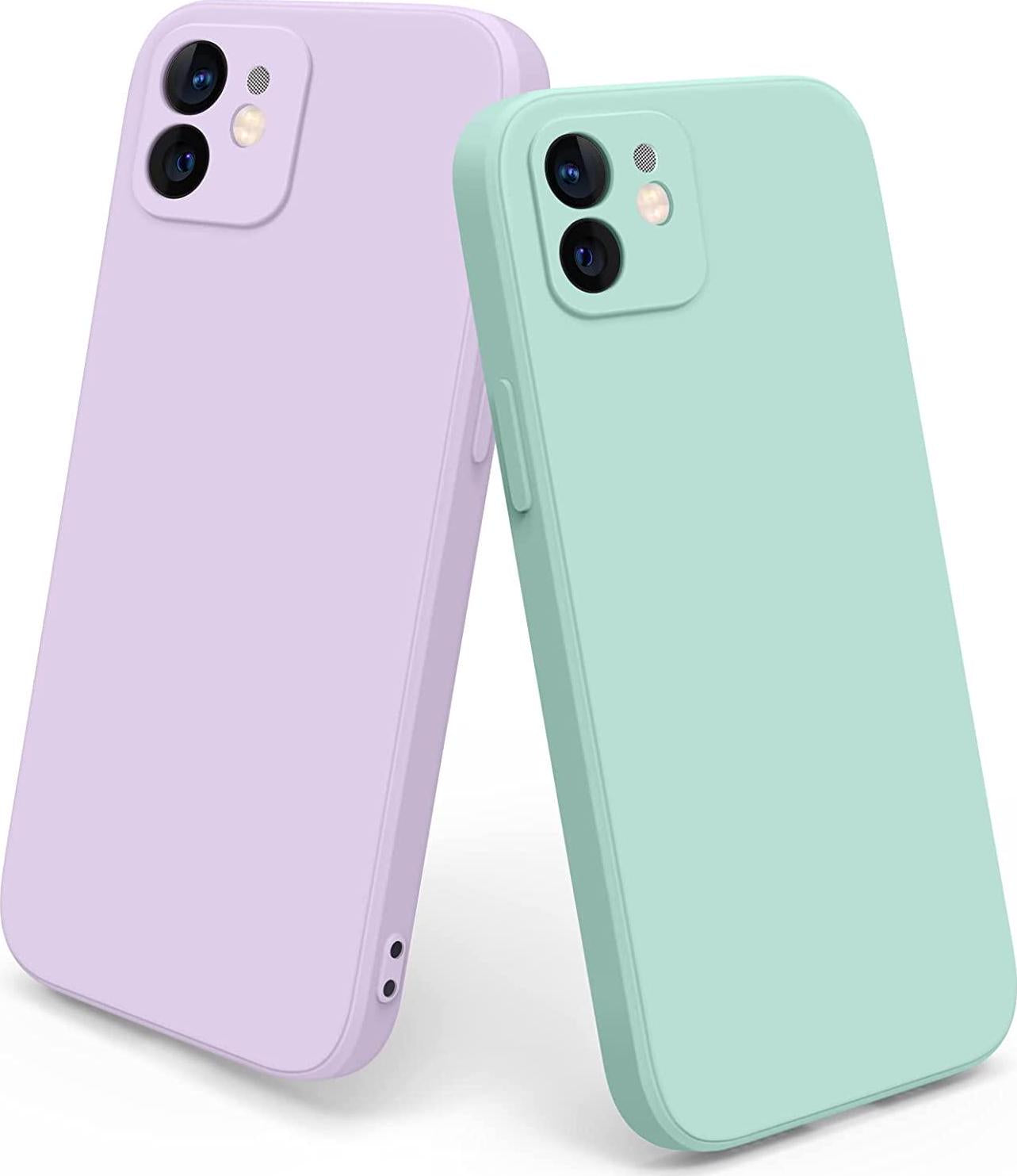 Meliya, Meliya Case for iPhone 12 Case, Slim Stylish Silicone Full-Body Protective Shockproof Bumper Cover for iPhone 12 6.1 Inch (2020) Phone Case (Violet+Light Cyan)