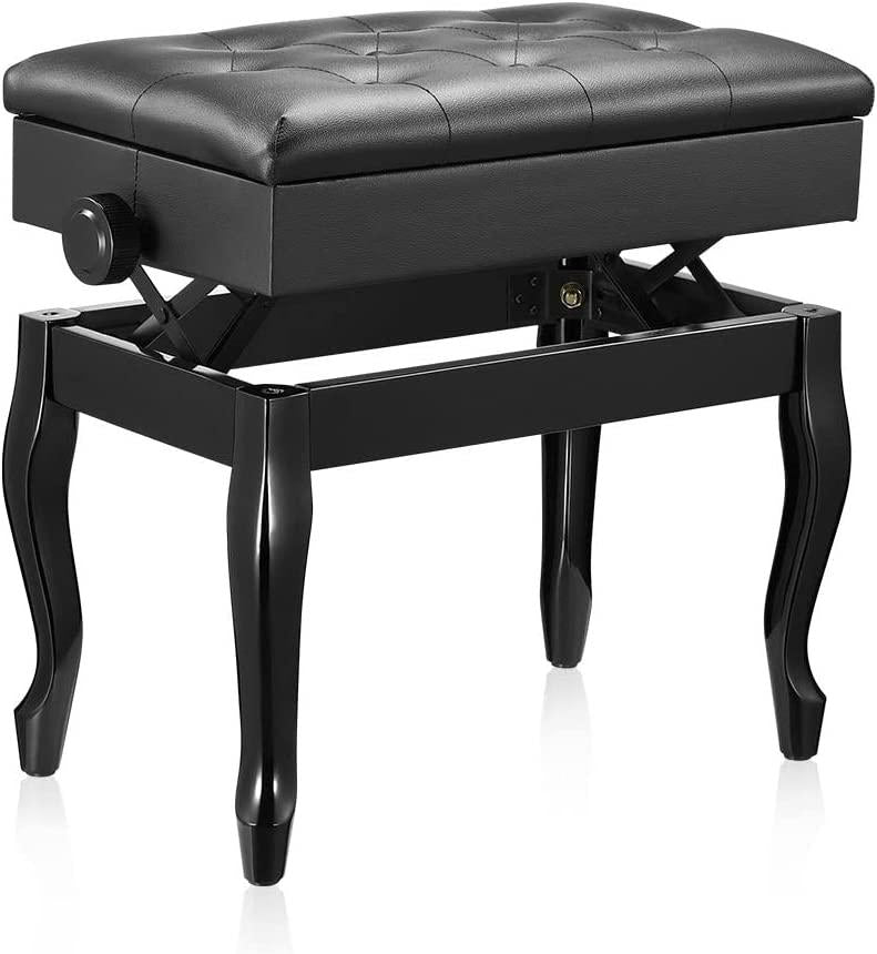 Melodic, Melodic Piano Stool Adjustable Wood Chair Keyboard Bench with Storage Bent Leg Black