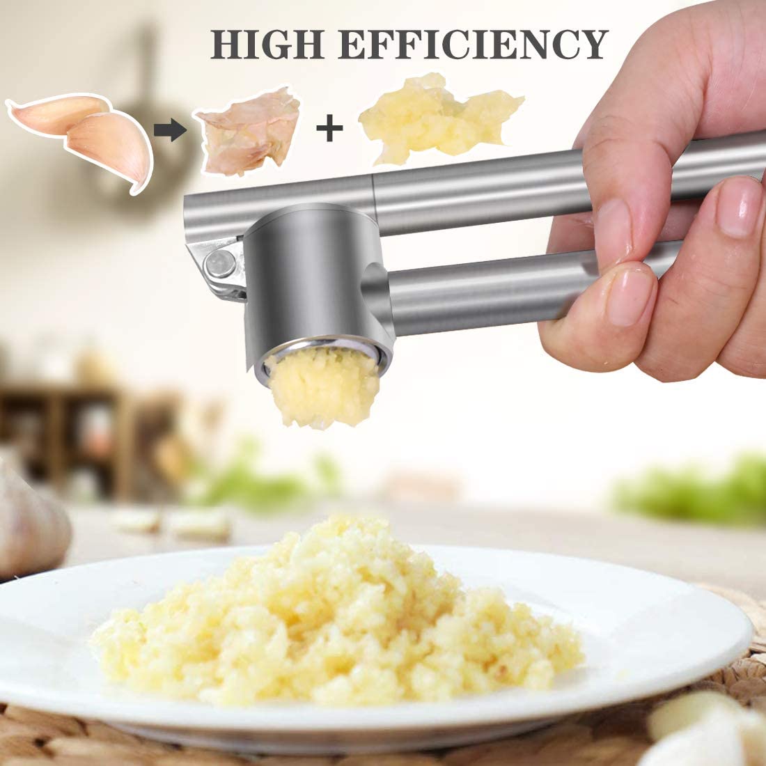 mempedont, Mempedont Garlic Press Mincer - 304 Stainless Steel Garlic Crusher and Peeler Set, Detachable, Heavy-duty, Rust Proof Garlic Mincer Design for Extracts More Garlic Paste Per Clove