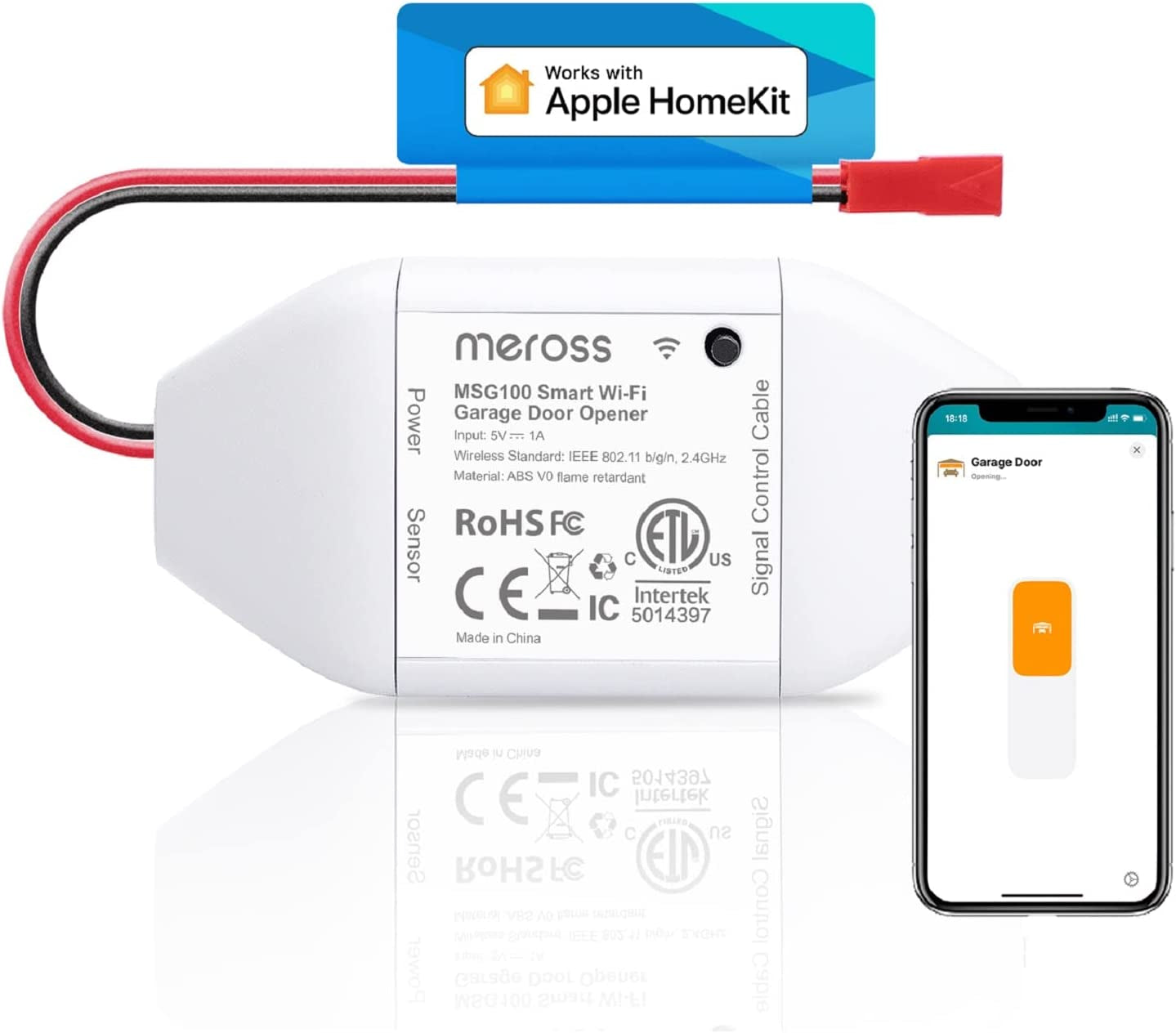 meross, Meross Smart Garage Door Opener Remote, Compatible with Apple Homekit, Amazon Alexa, Google Assistant, Smartthings, Multiple Notification Modes, No Hub Needed
