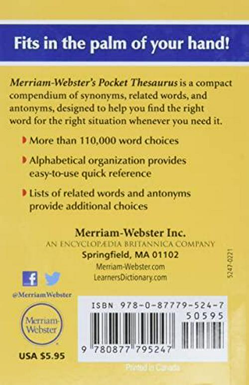 by Merriam-Webster (Editor), Merriam-Webster's Pocket Thesaurus, Newest Edition, (Flexi Paperback) (Pocket Reference Library)