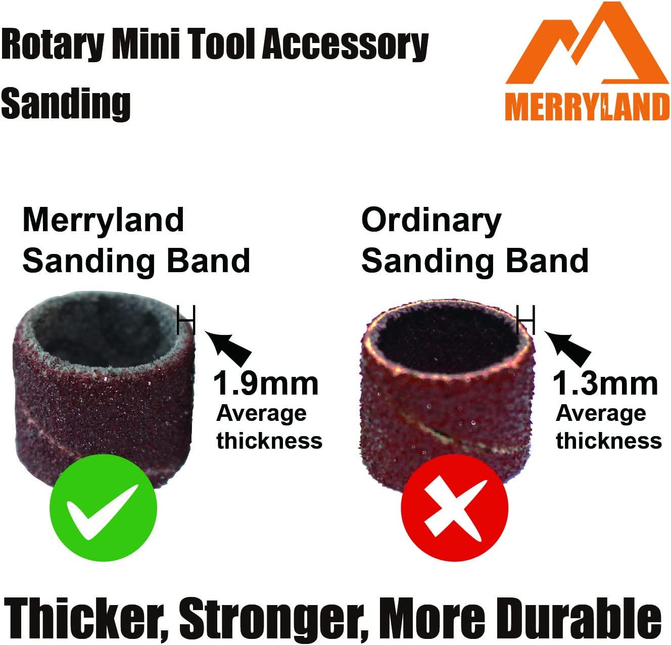 Merryland, Merryland Sanding Drum Sander for Dremel 184pcs, Sanding Band Sleeve 120# 6mm 180pcs and Mandrel 4pcs Mini Rotary Tool Accessory Electric Power Tool DIY, RMTA184C4