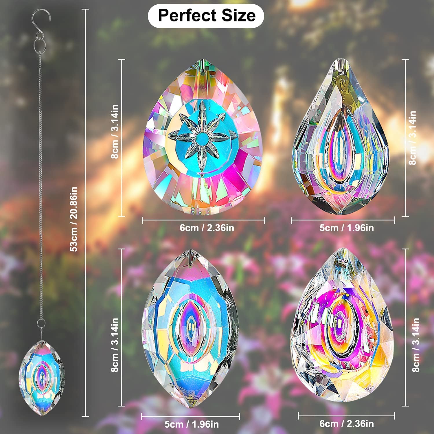MerryNine, Merrynine Crystal Sunshine Catcher 76Mm/29.9" Colorful Hanging Prisms with 4 Metal Hanging Chains Windowsill Rainbow Pendant Wall Hanging Decoration(4 Pack