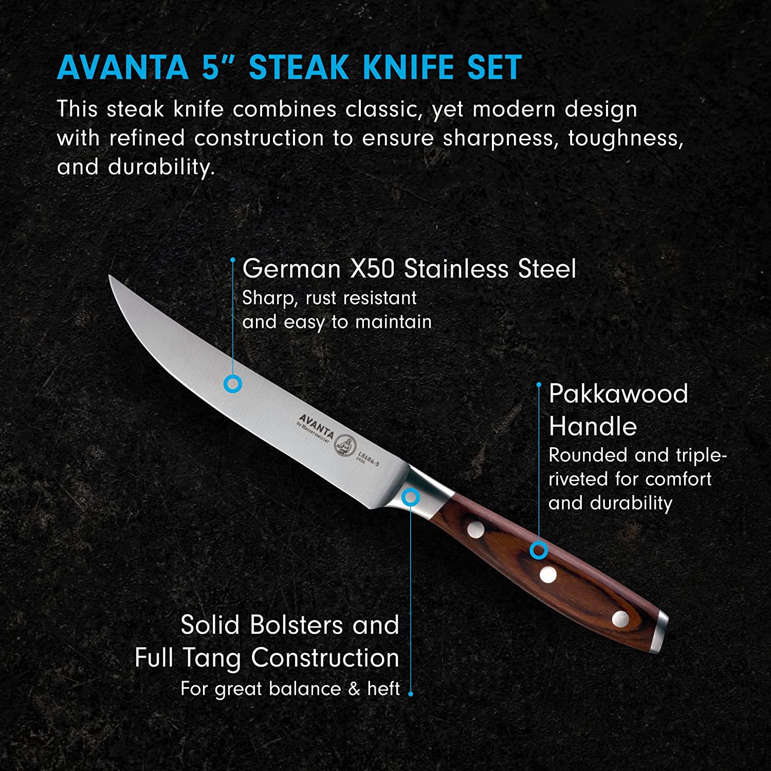 Messermeister, Messermeister Avanta 4-Piece Fine Edge Steak Knife Set, Pakkawood Handle