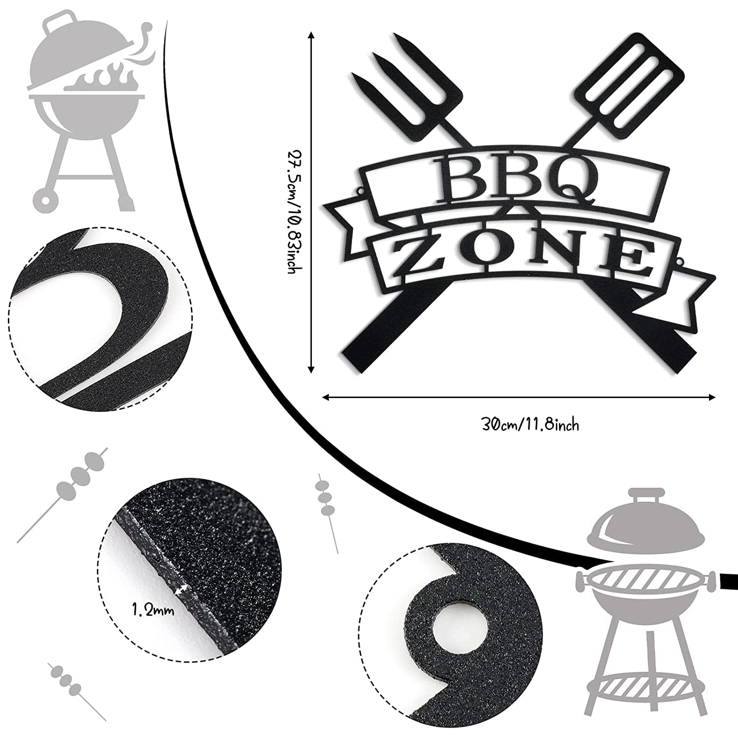 Funrous, Metal BBQ Sign round Grill BBQ Metal Sign Barbecue Monogram Wall Decor BBQ Zone Retro Kitchen Metal Signs Hanging Grill Barbecue Sign for Outdoor Backyard Kitchen Wall Art Decoration (Simple Style)