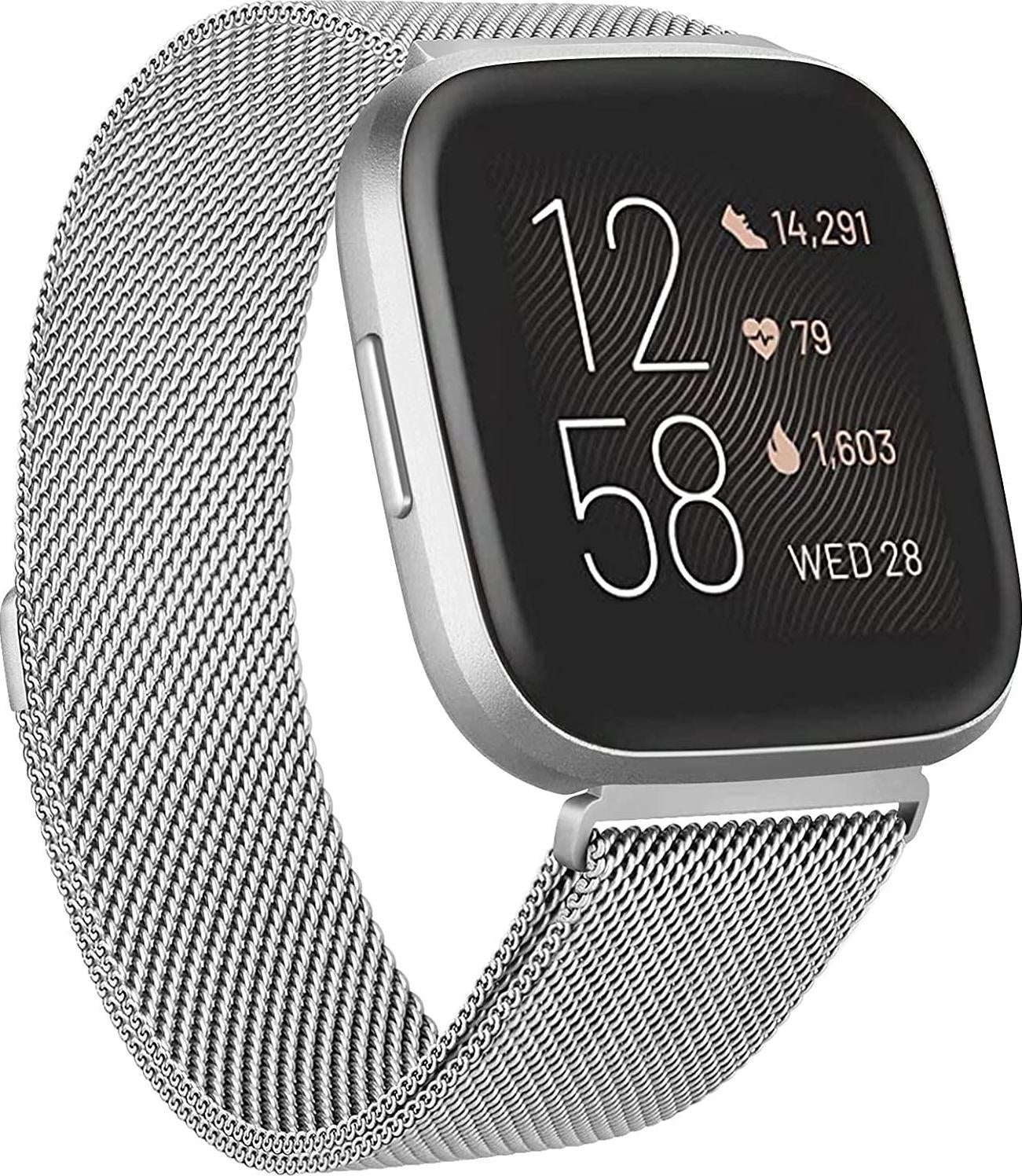OumidaoMeliya, Metal Bands Compatible with Fitbit Versa 2 and Fitbit Versa and Fitbit Versa Lite Edition Band, Stainless Steel Loop Metal Mesh Replacement Sport Strap Bracelet Wristbands for Women Men