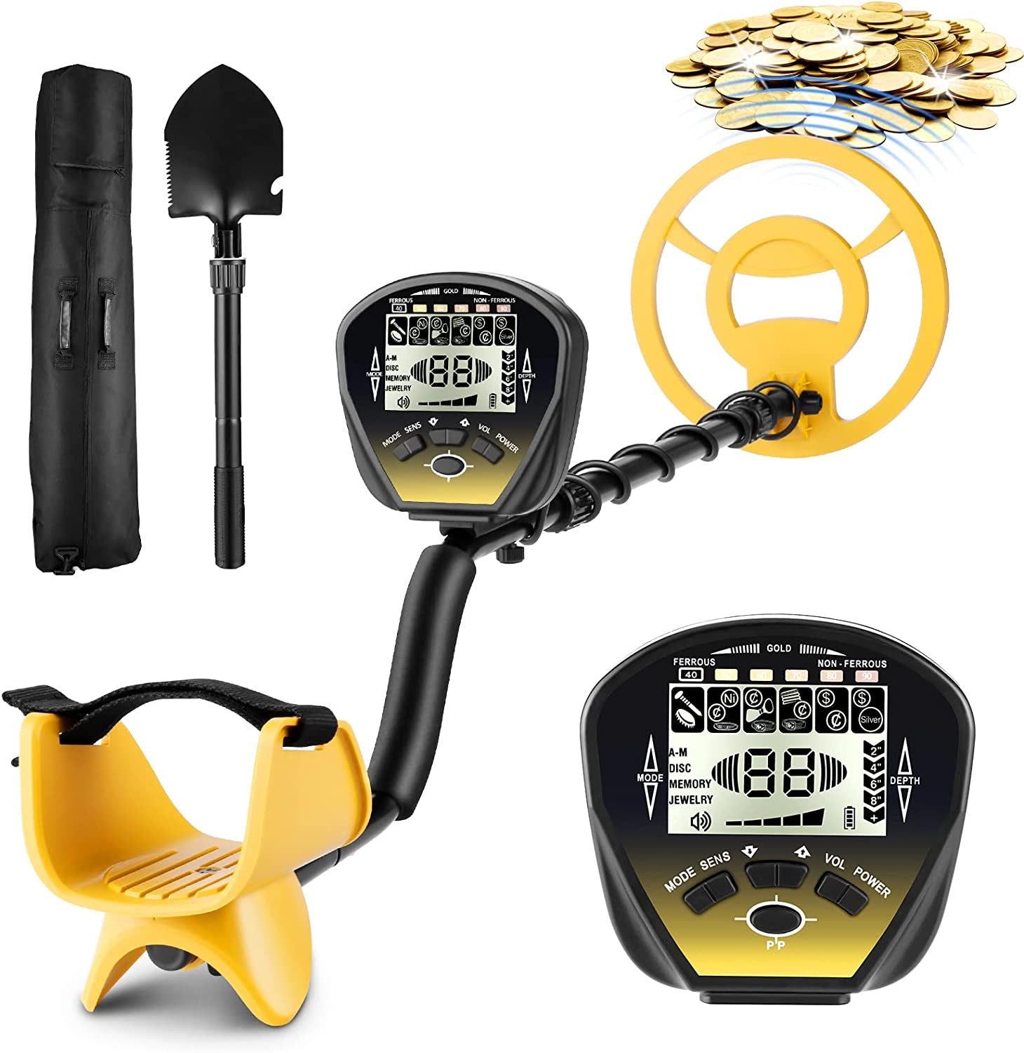 Nictiv, Metal Detector, High Accuracy Adjustable Gold Detector with LCD Display, 5 Mode Underwater Metal Detector, Advanced DSP &10" Inches Lightweight Search Coil, Carrying Bag and Shovel for Easy Travel