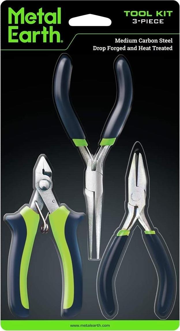 Fascinations, Metal Earth 3-Piece Tool Set - Clipper - Flat Nose Pliers - Needle Nose Pliers