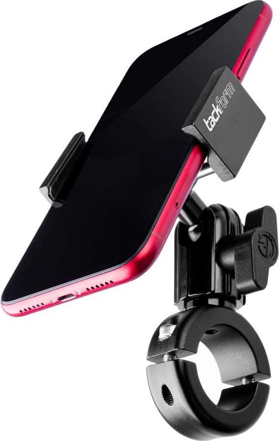 Tackform Solutions, Metal Motorcycle Mount for Phone - by TACKFORM [Enduro Series] - NO SLINGS NEEDED. Rock solid holder for Regular and Plus sized iPhone and Samsung devices. Industrial Spring Grip