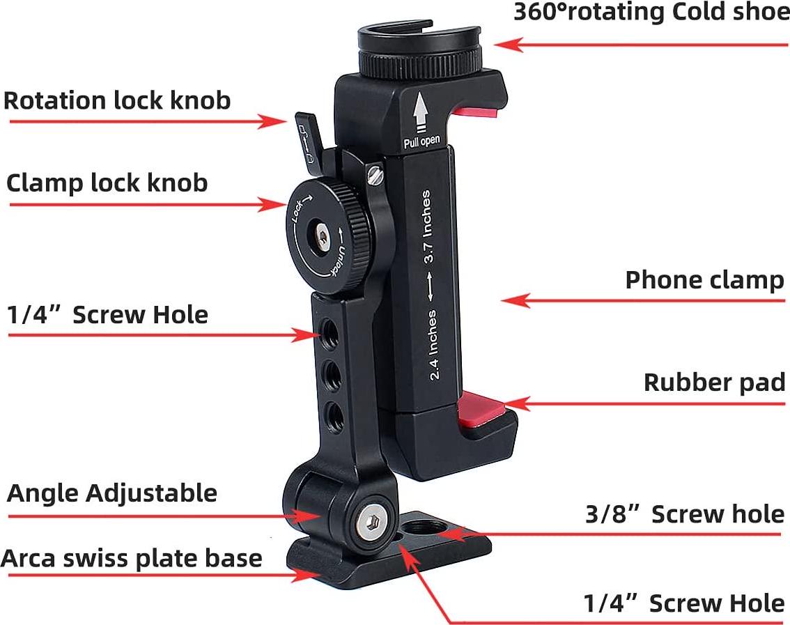 ARNARKOK, Metal Phone Tripod Mount+Rotating Cold Shoe 360 Rotate and Tilt Angles,Compatible with iPhone Samsung Smartphone Holder Adapter, Desktop Tripod for Cell Phone,Video Live Streaming Vlogging Rig