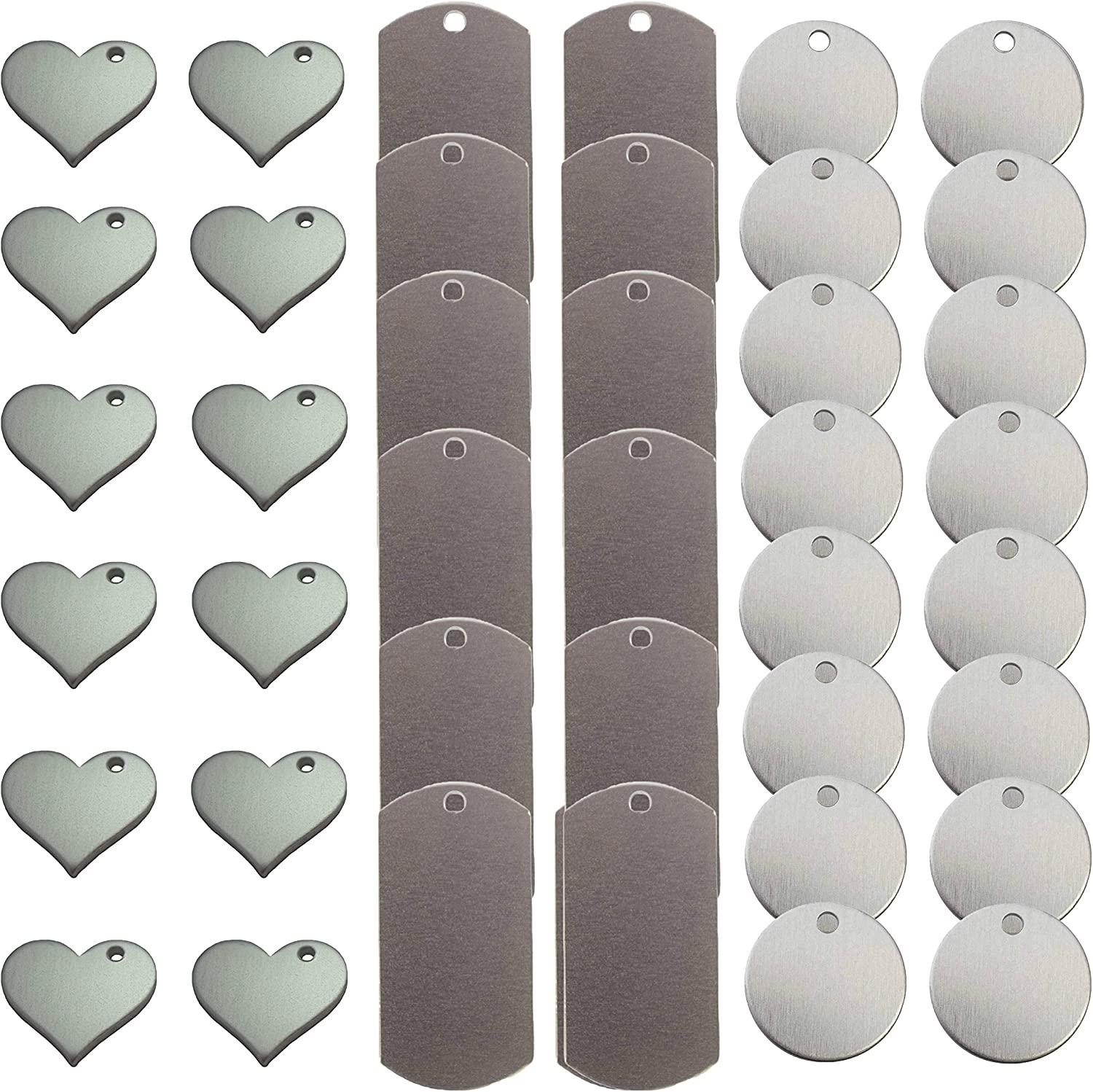 Zoom Precision, Metal Stamping Blanks for Engraving or Stamping: Metal Heart Blanks, Dog Tag Blanks, and Circle Tags by Zoom Precision - 40 Pcs