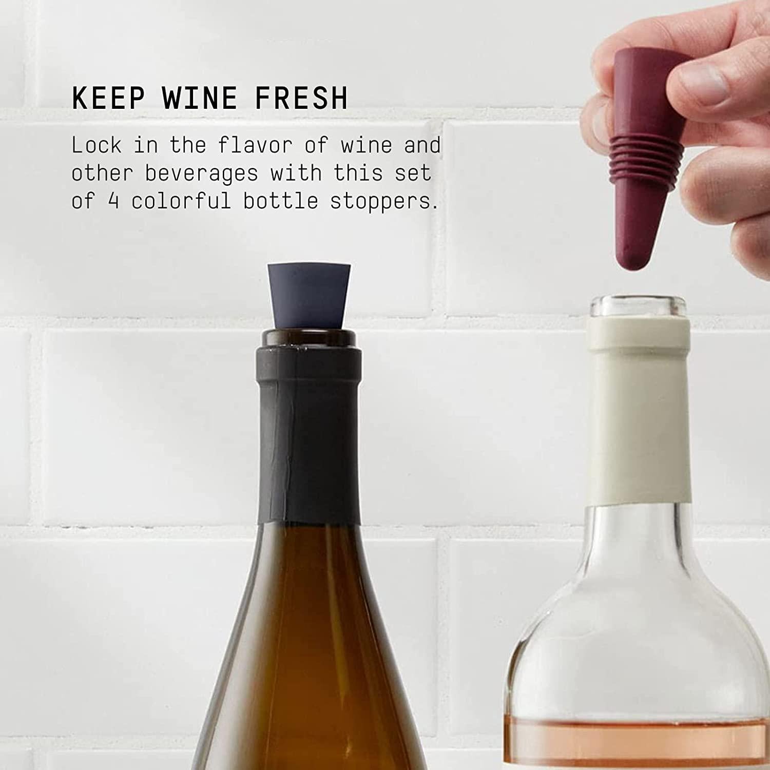 Metrokane, Metrokane W6121 Rabbit Wine and Beverage Bottle Stoppers with Grip Top (Assorted Colors, Set of 4)