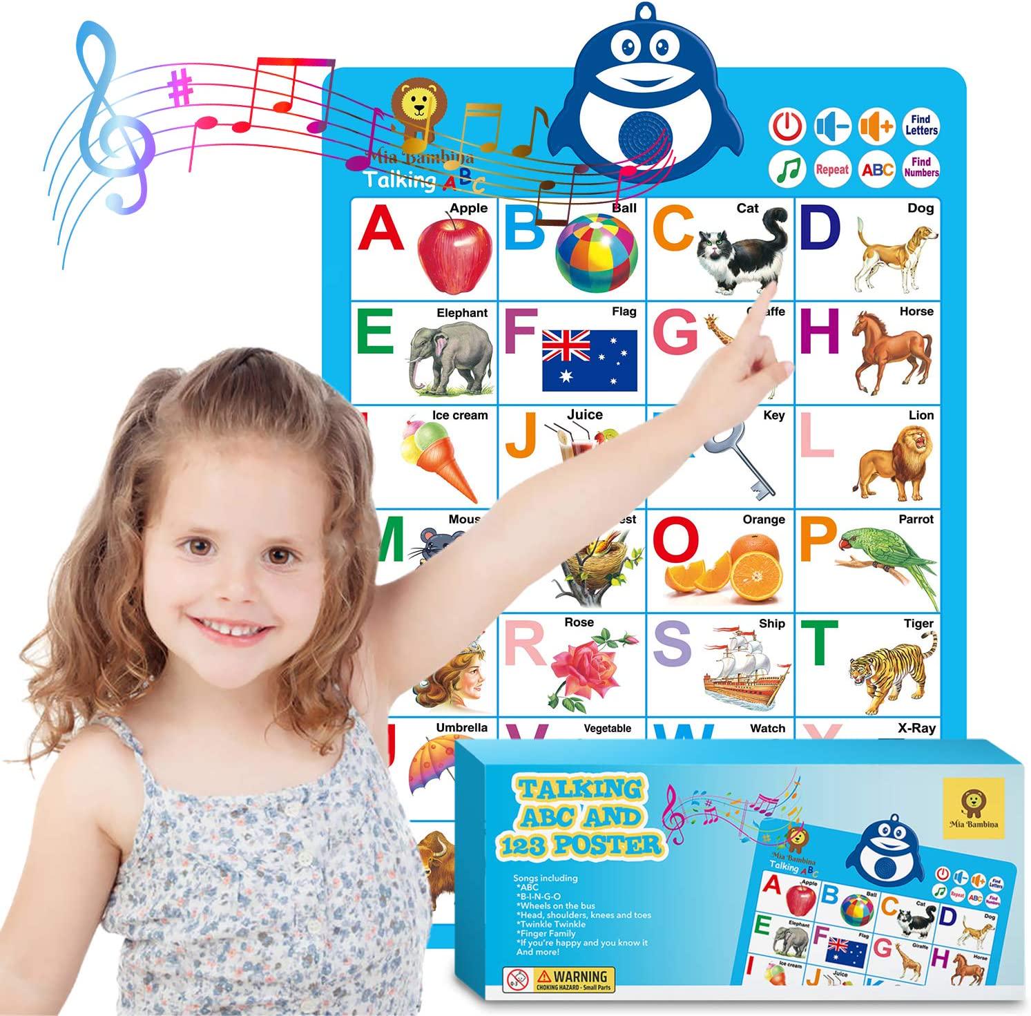 Mia Bambina, Mia Bambina Educational Toys for Toddlers - Electronic ABC Poster | Teaches Tactile Memory, Word Association and Counting | Songs, Intuitive Buttons | Easy to Clean and Durable
